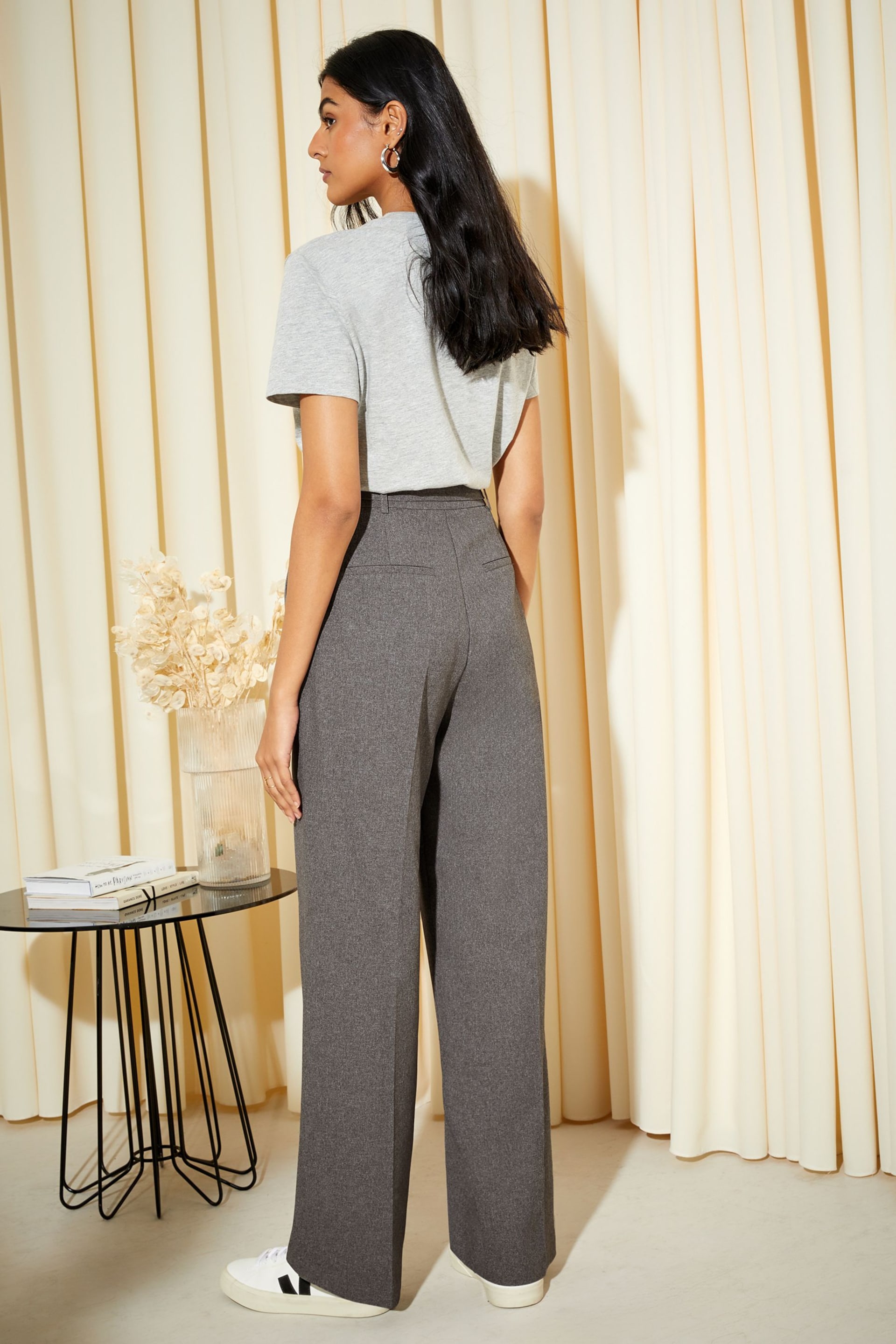 Friends Like These Grey Wide Leg Textured Tailored Trousers - Image 4 of 4