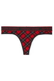 Victoria's Secret Lipstick Red Holiday Tartan Thong Logo Knickers - Image 3 of 3