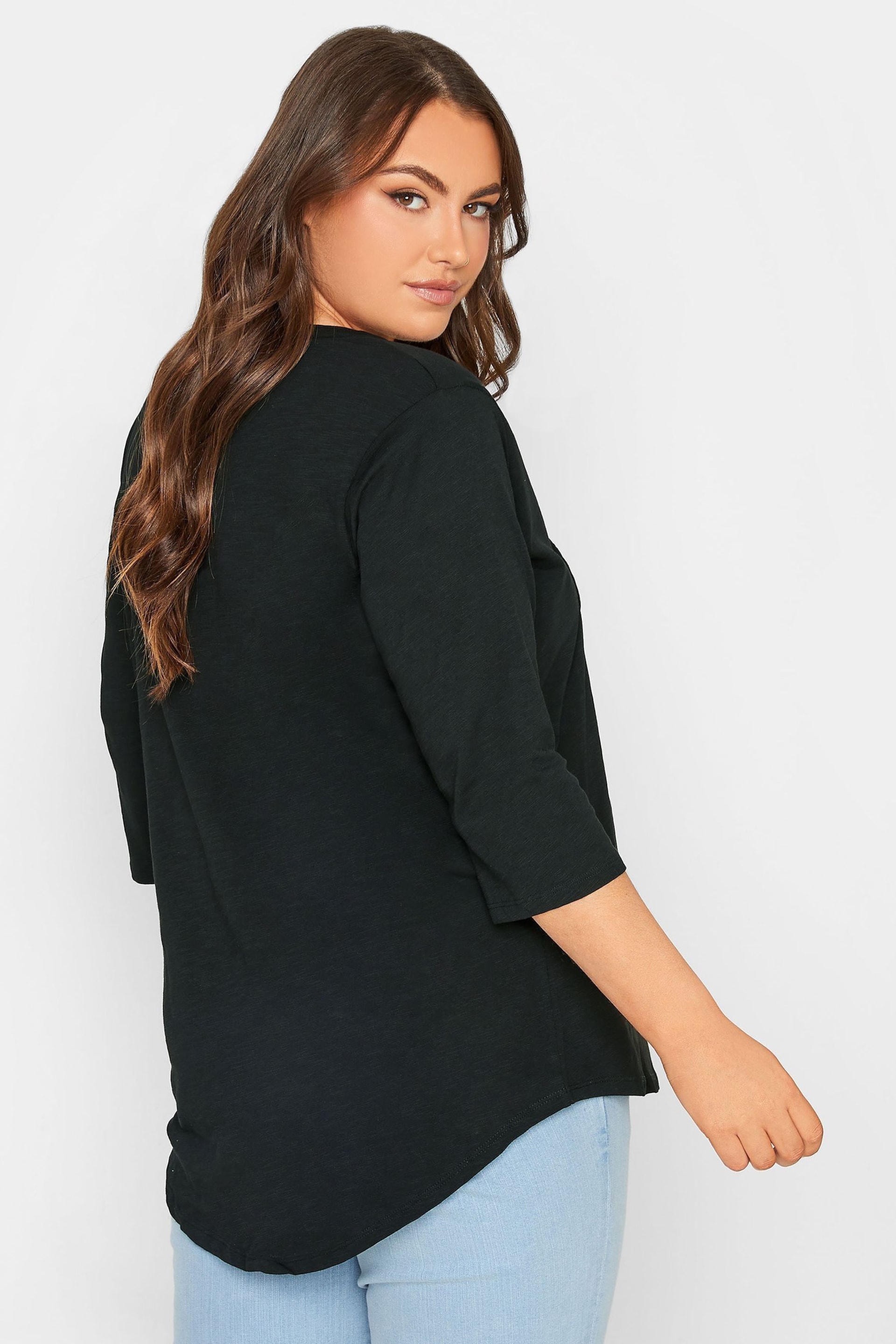 Yours Curve Black Pintuck Henley Top - Image 3 of 4