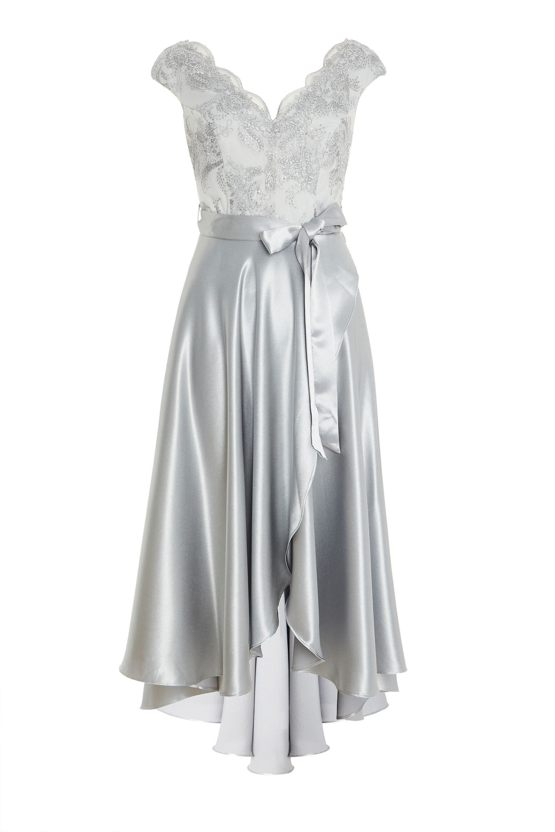 Buy Quiz Silver Lace Bardot Dip Hem Dress from Next Luxembourg