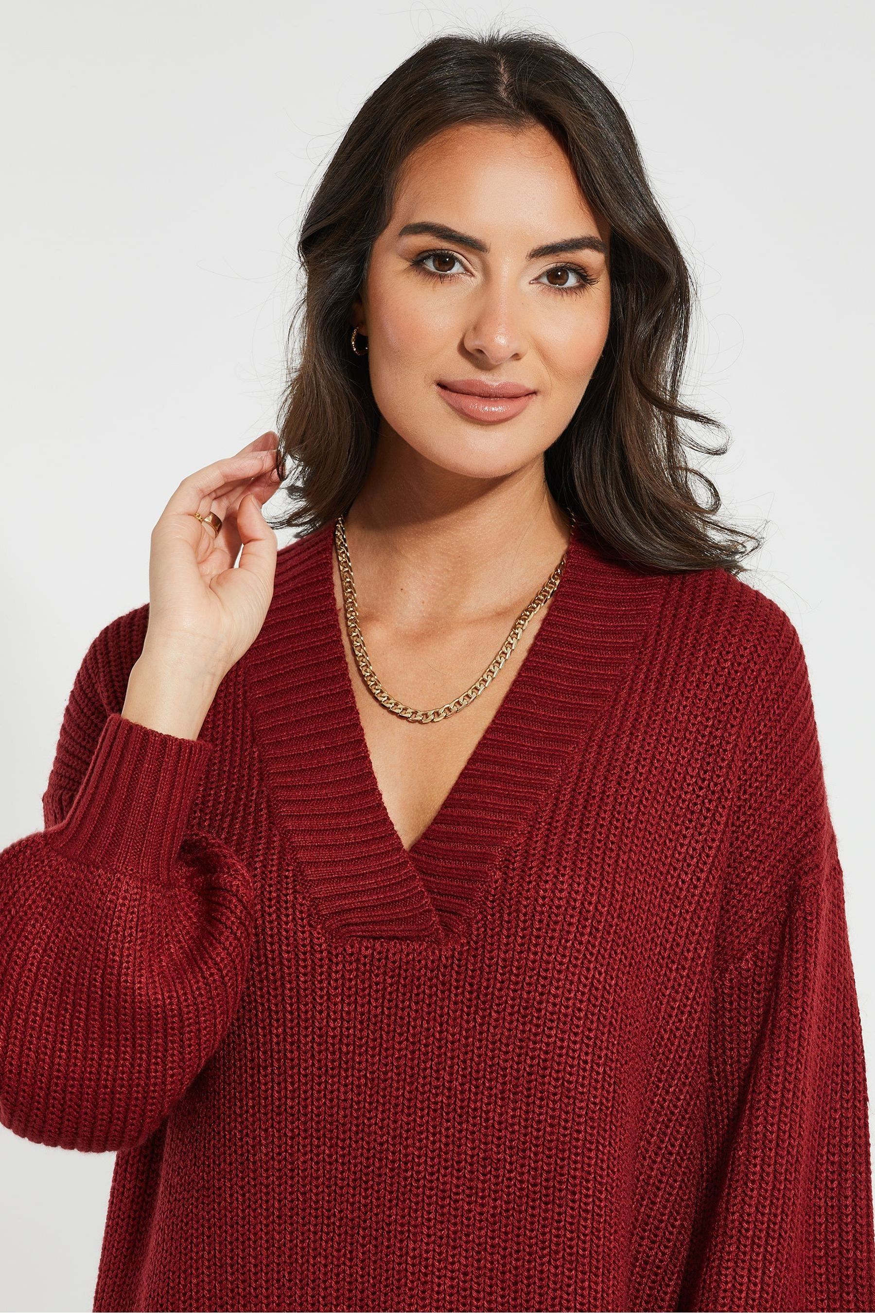 Buy Threadbare Red V Neck Chunky Cable Knit Jumper Dress from Next Luxembourg