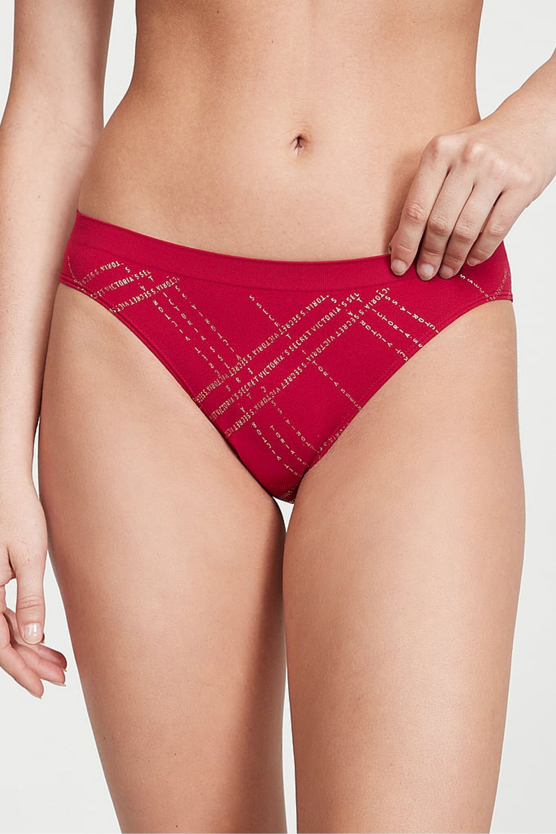 Victoria's Secret Red Laquer Logo Tartan Smooth Bikini Knickers - Image 1 of 4