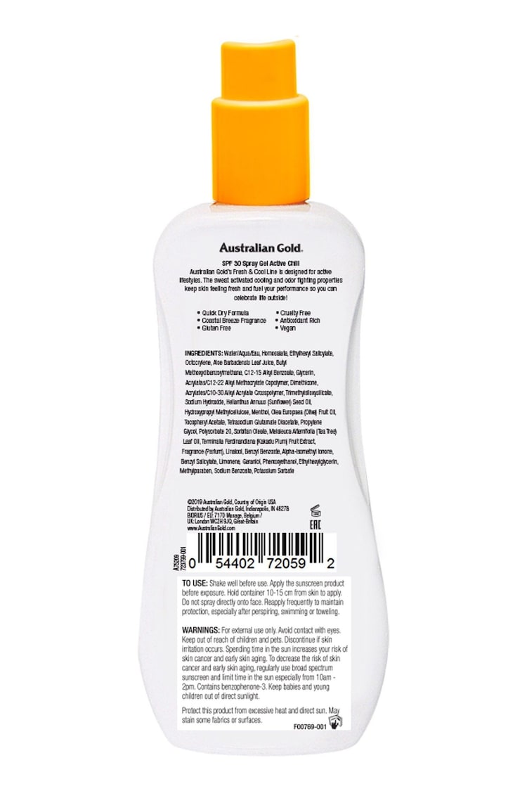 Australian Gold SPF 30 Active Chill Spray Gel Suncream 237ml - Image 2 of 2