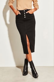 Lipsy Black Button Fly Detail Denim Midi Skirt - Image 1 of 5