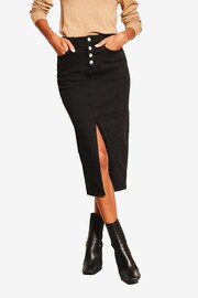 Lipsy Black Button Fly Detail Denim Midi Skirt - Image 5 of 5