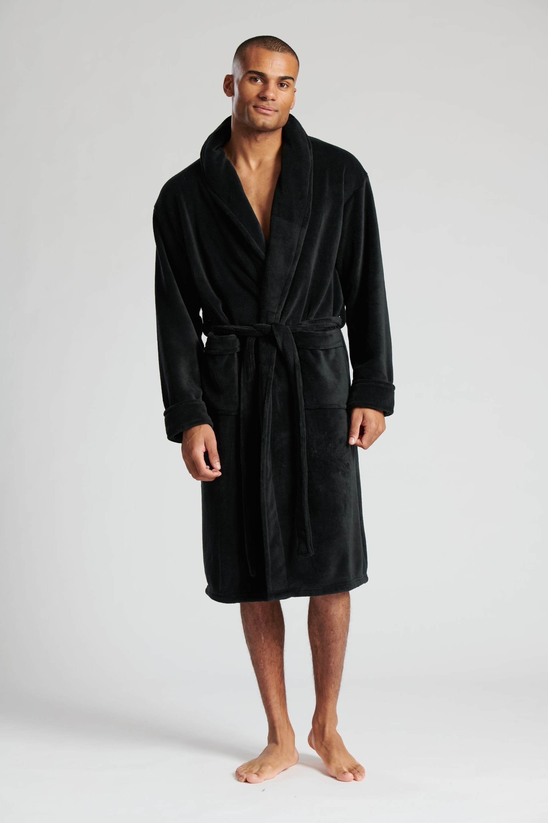 Loungeable Black SuperSoft Fleece Dressing Gown - Image 1 of 5