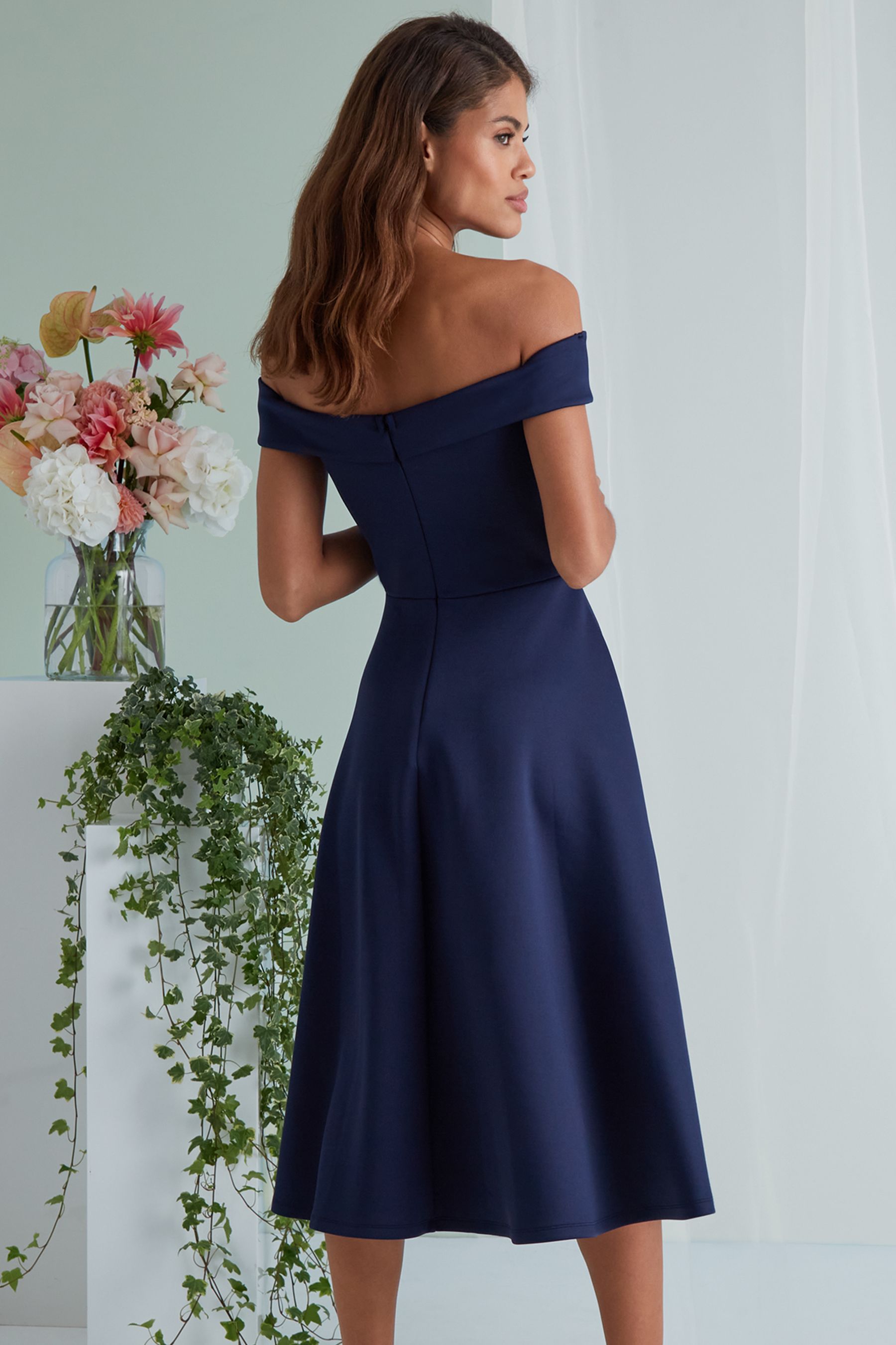 Buy Lipsy Navy Bardot Scuba Prom Dress from Next Luxembourg