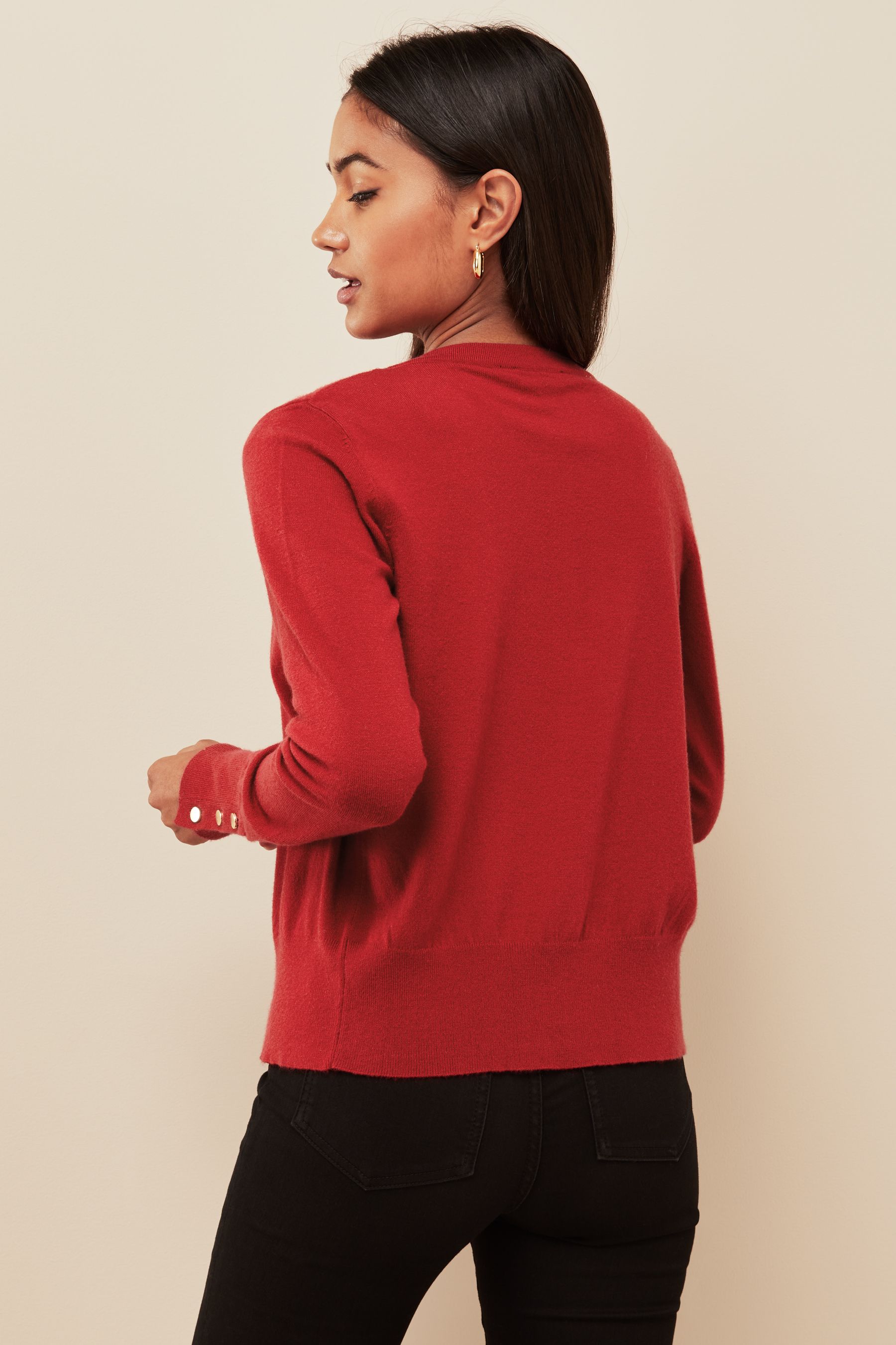Buy Friends Like These Red Button Cuff Crew Neck Cardigan from Next Luxembourg
