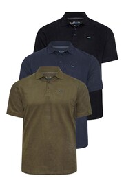 BadRhino Big & Tall Black & Green 3 Pack Tipping Polo Shirts - Image 2 of 4