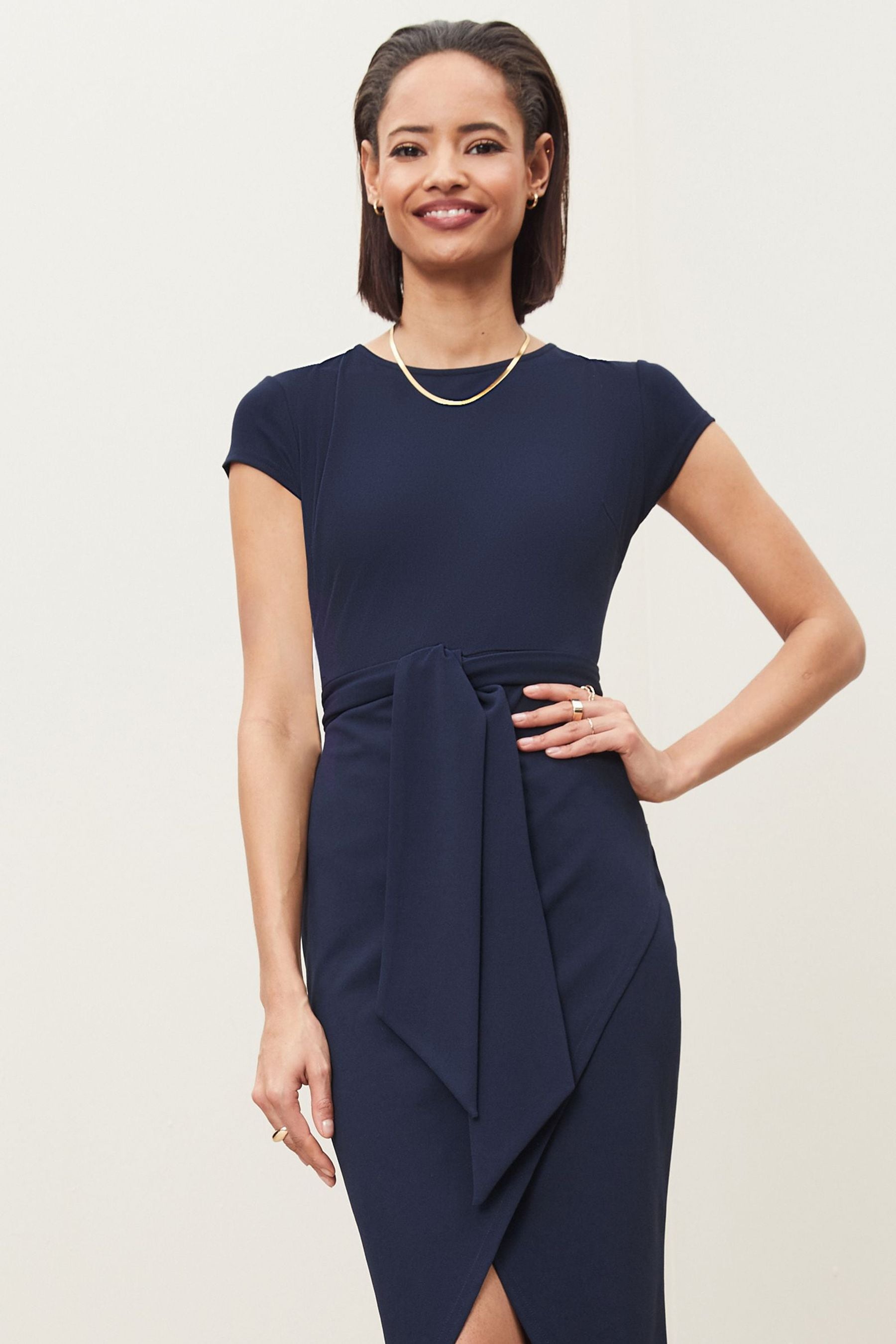 Buy Lipsy Navy Petite Tie Waist Bodycon Dress from Next Luxembourg