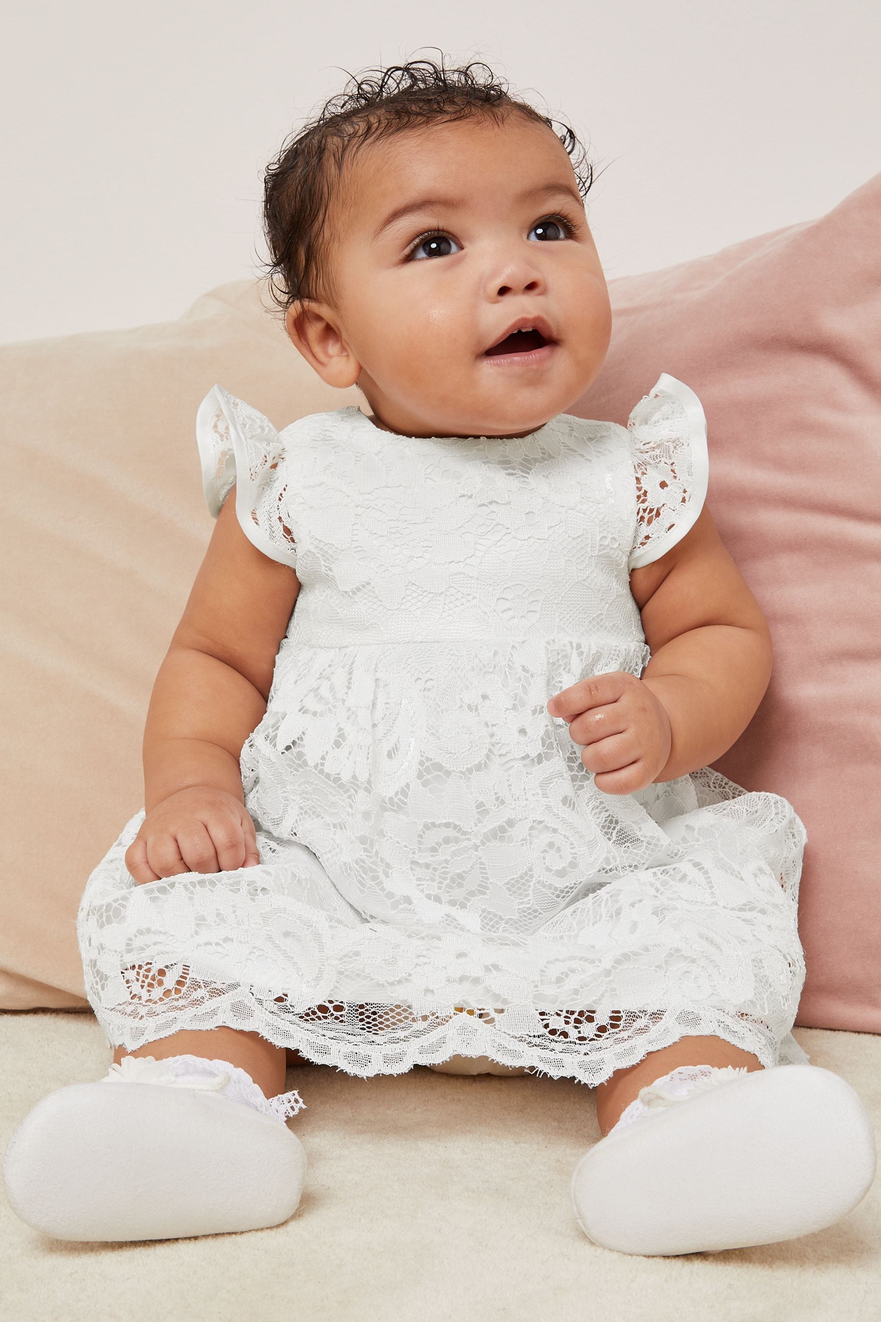 Buy Lipsy White Baby Lace Flower Girl Dress from Next Belgium