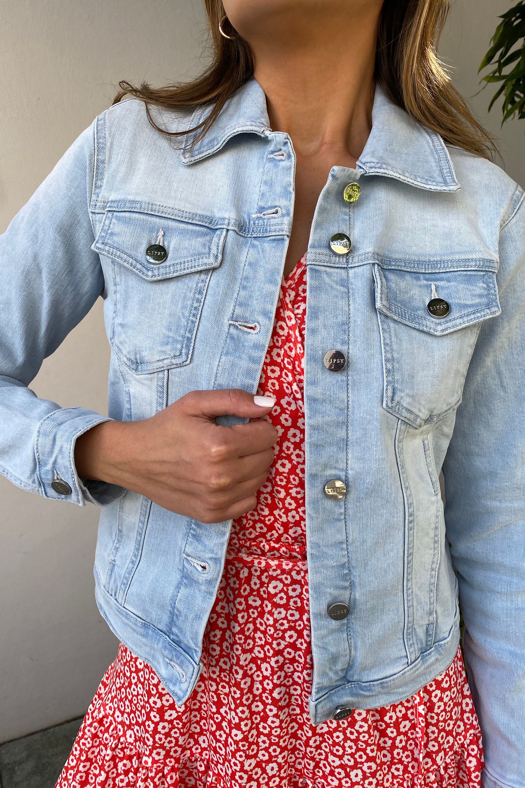 Light blue fitted denim jacket online