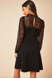 Friends Like These Black Lace Yoke Mini Long Sleeve Dress - Image 2 of 4