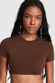 Victoria's Secret PINK Dark Brown Soft Stretch Cropped T-Shirt - Image 1 of 3