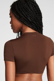 Victoria's Secret PINK Dark Brown Soft Stretch Cropped T-Shirt - Image 2 of 3