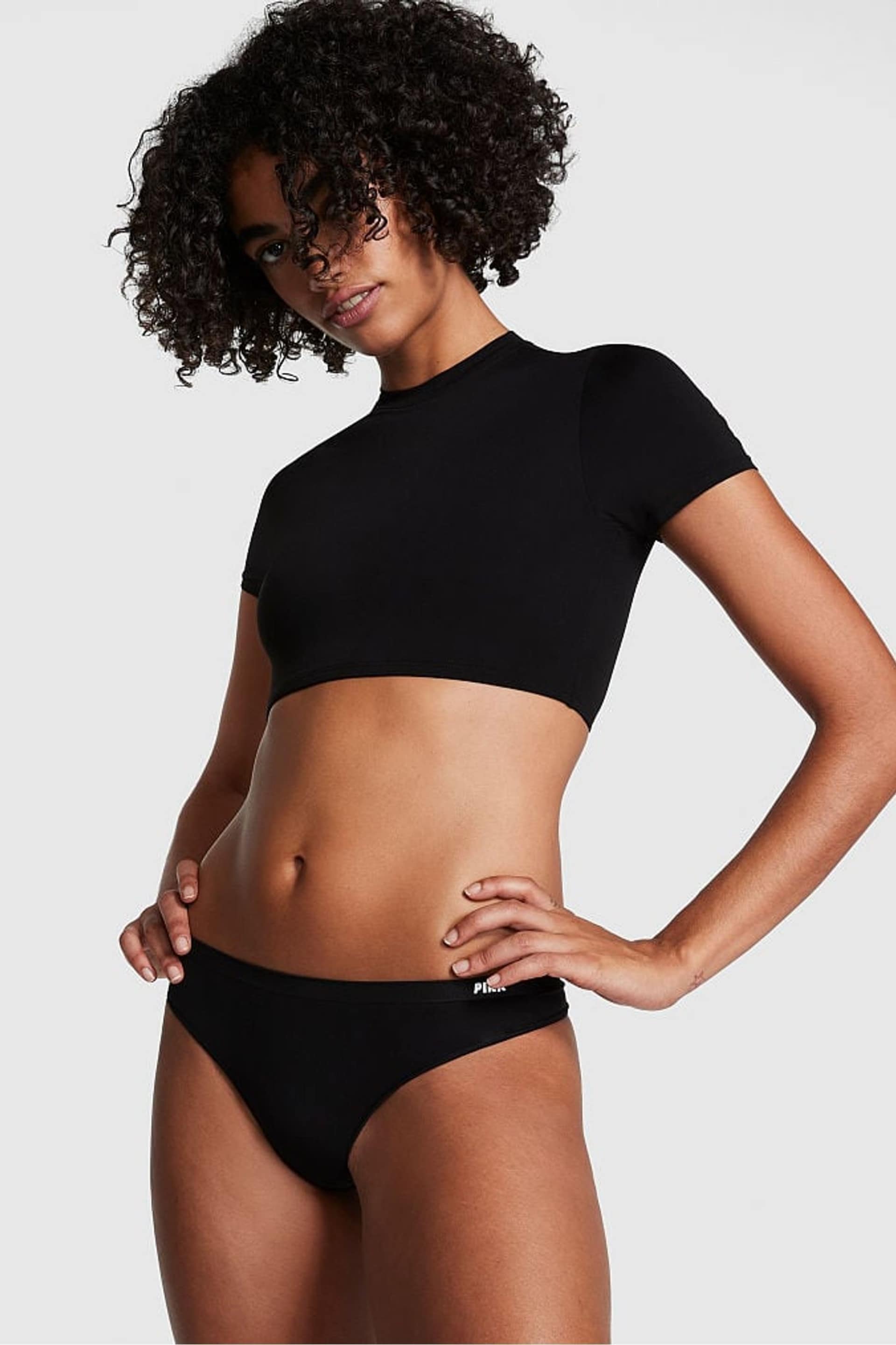 Victoria's Secret PINK Pure Black Soft Stretch Cropped T-Shirt - Image 3 of 4