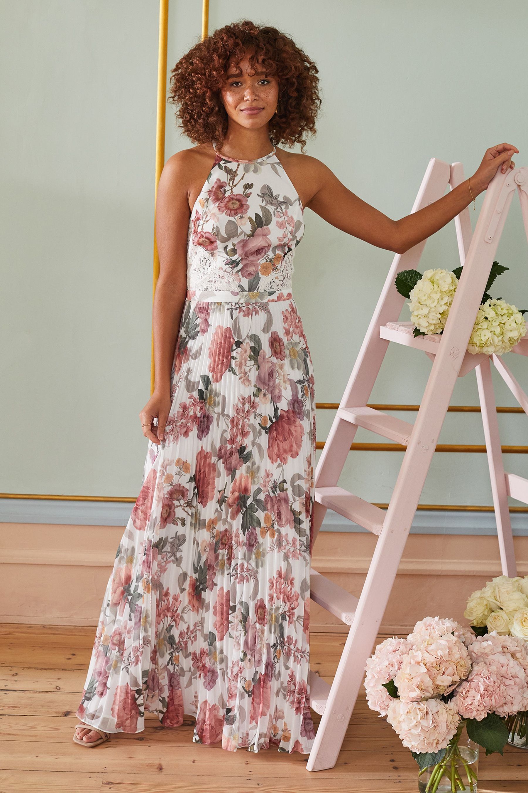 Ivory floral maxi dress shop