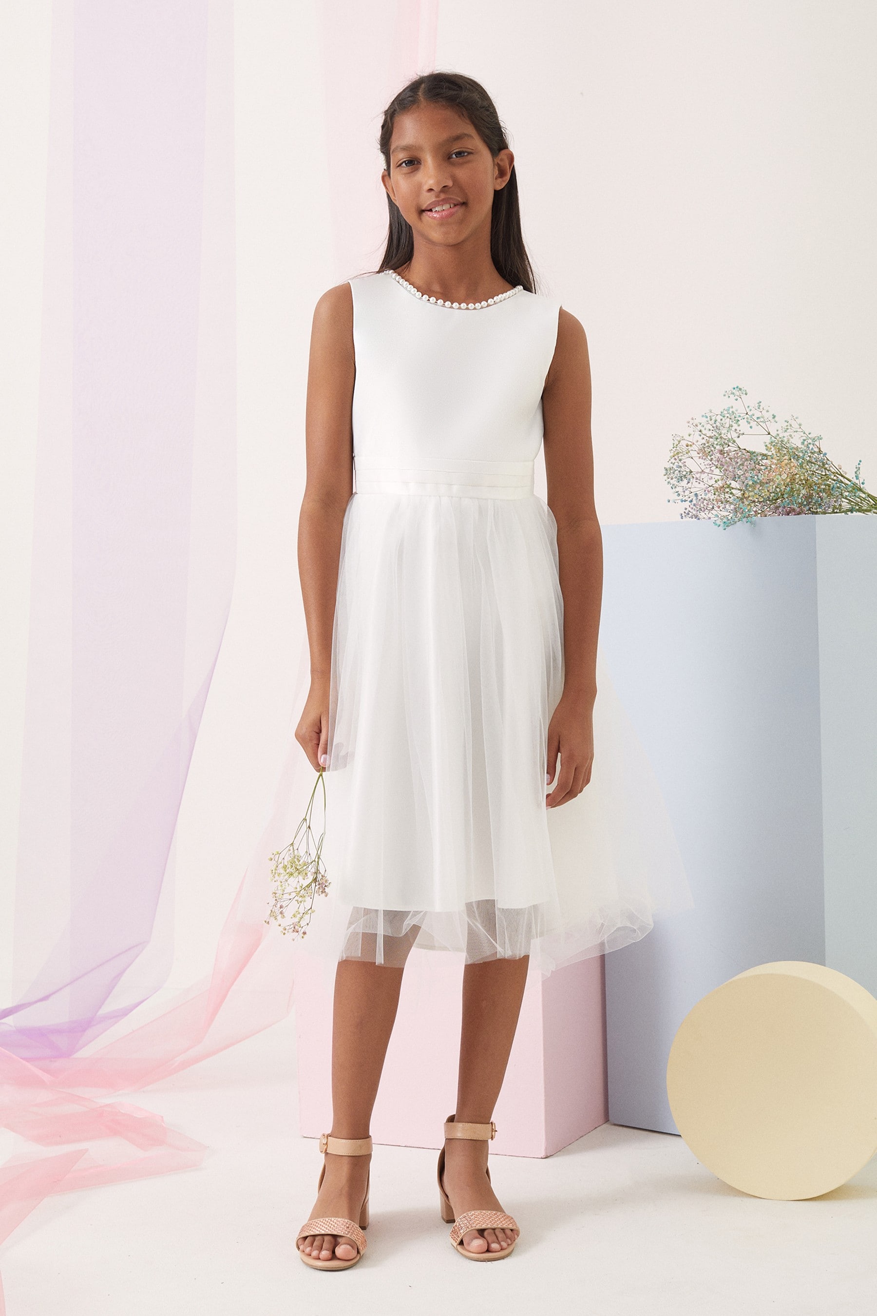 Buy Lipsy Ivory Premium Pearl Trim Flower Girl Dress from Next Luxembourg