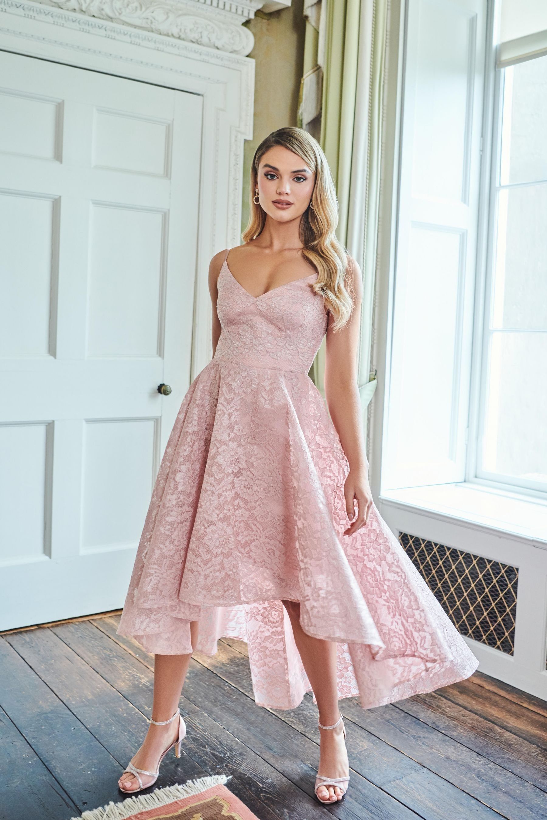Pink dip hem dress clearance