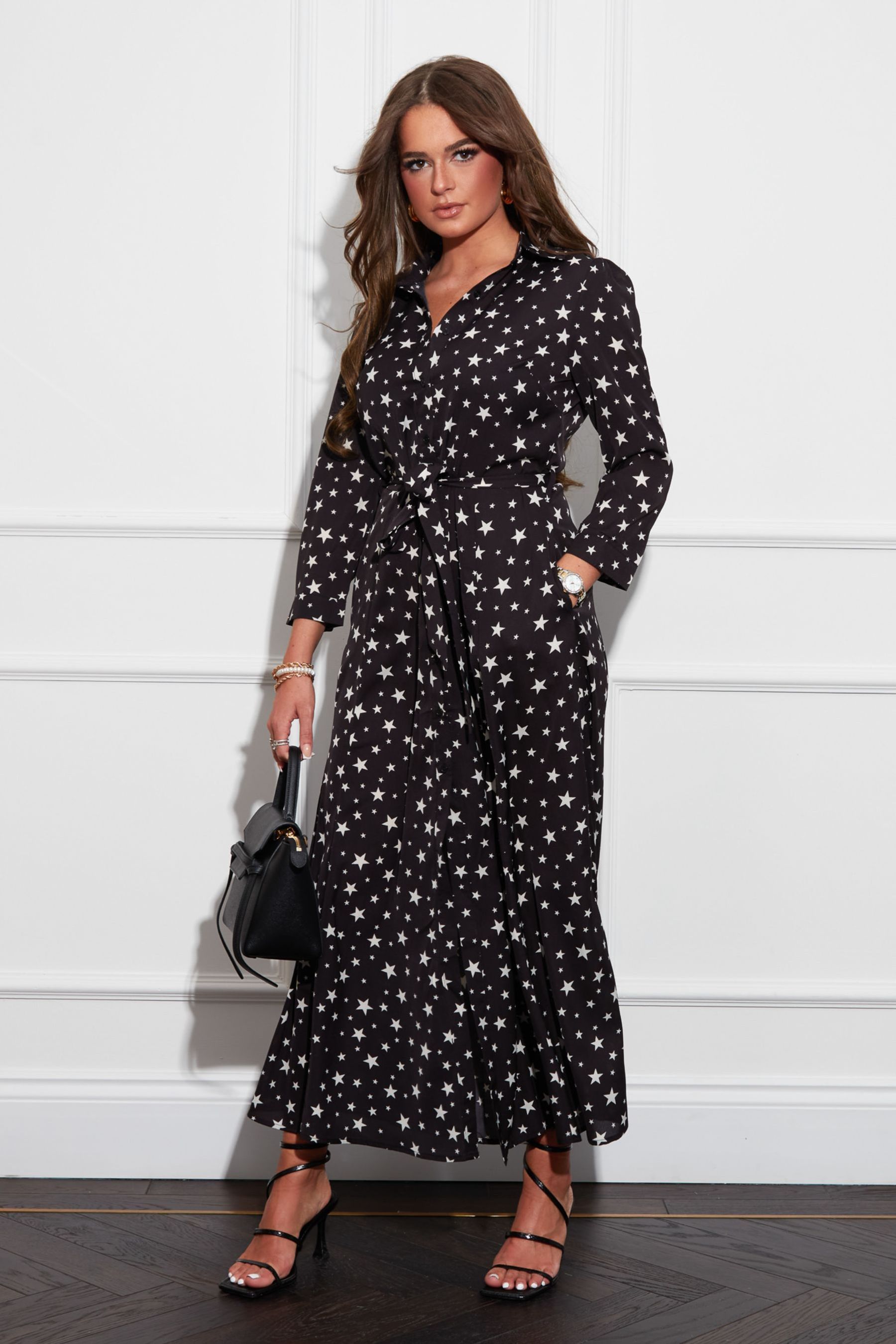 Buy Girl In Mind Black Star Angela Print Shirt Midi Dress from Next Luxembourg