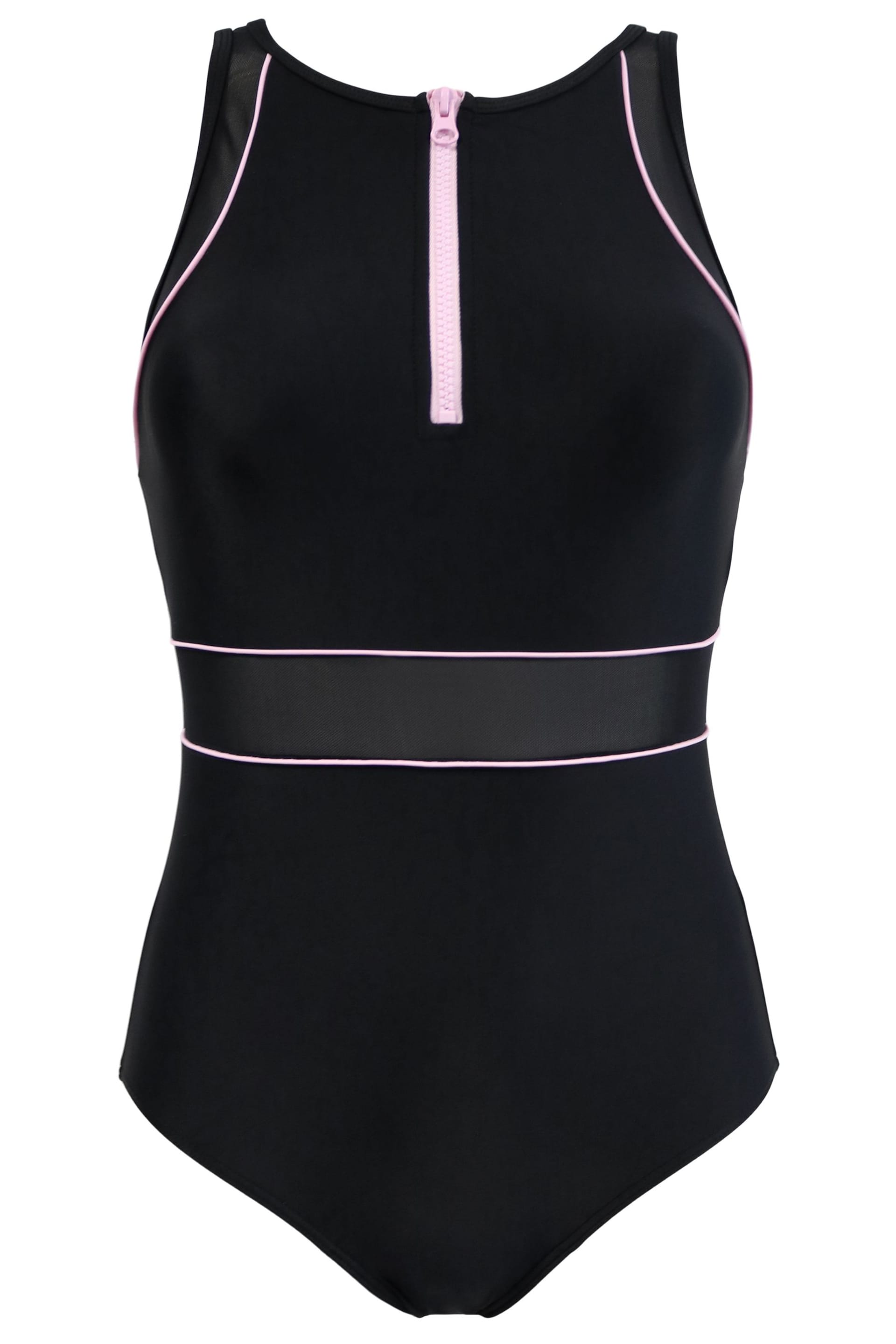 Pour Moi Black Energy Chlorine Resistant High Neck Zip Front Swimsuit - Image 4 of 5