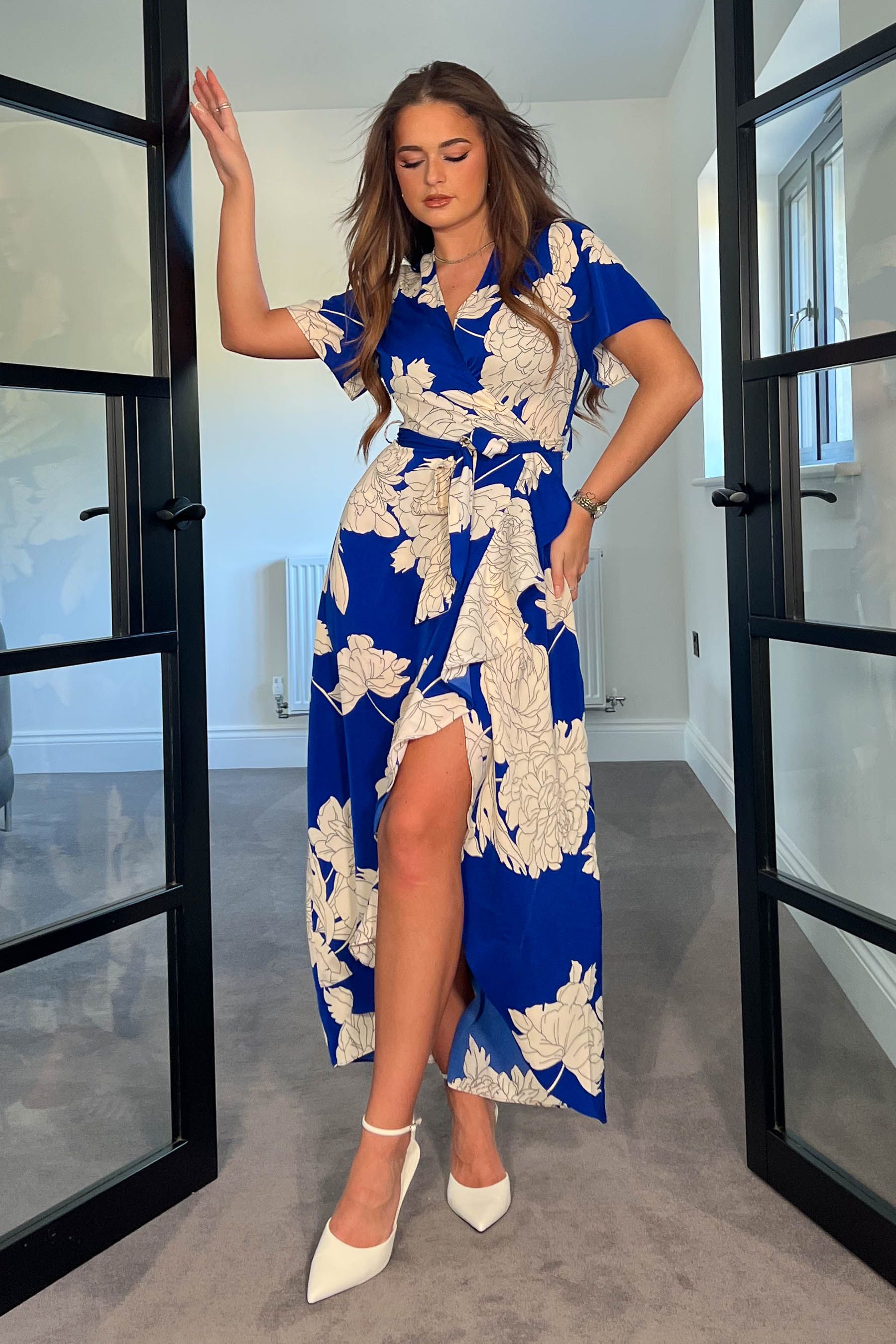 Buy Girl In Mind Cobalt Blue Floral Farren Wrap Maxi Dress from Next Luxembourg