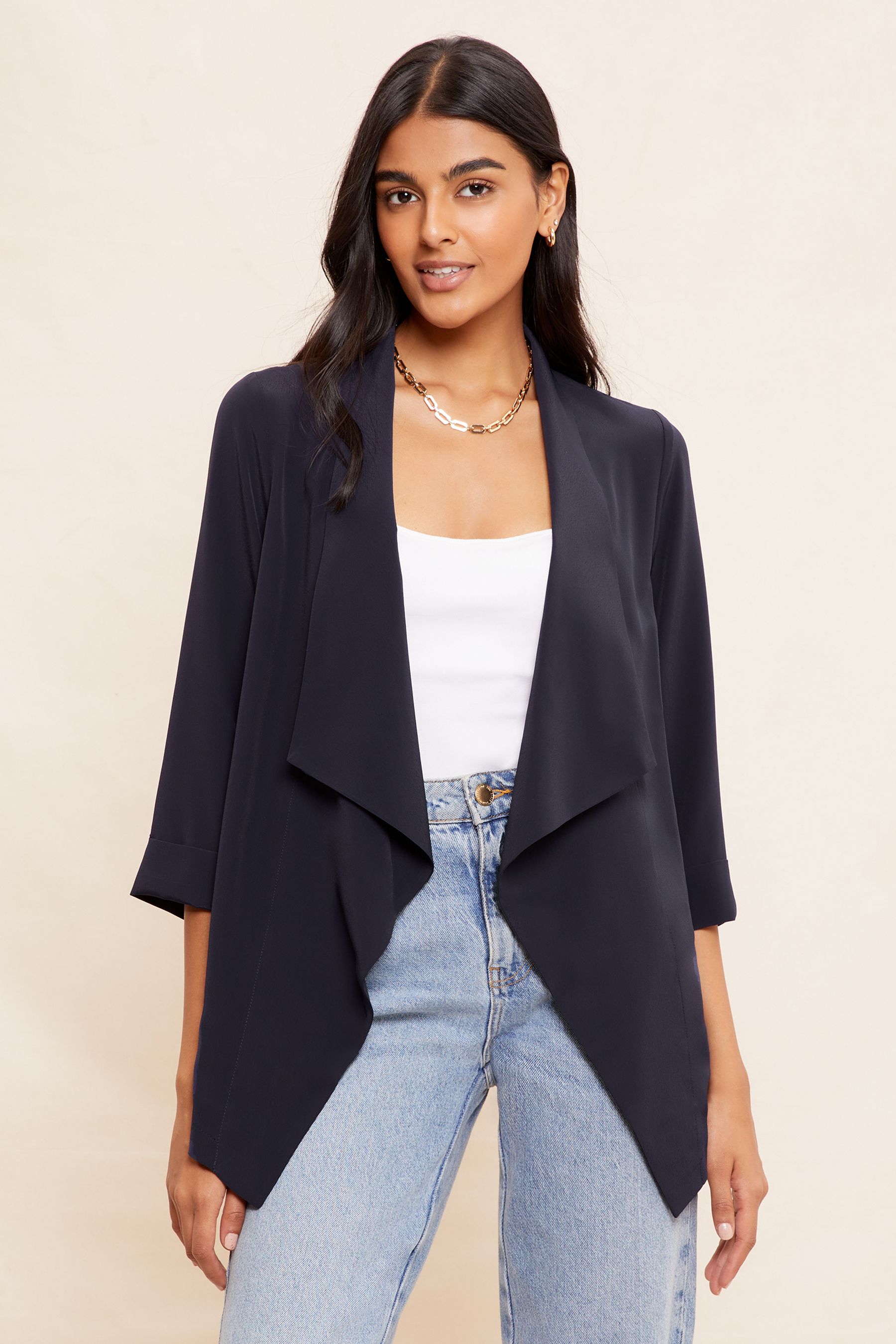 Buy Friends Like These Navy Blue Waterfall 3 4 Sleeve Blazer from the Next UK online shop