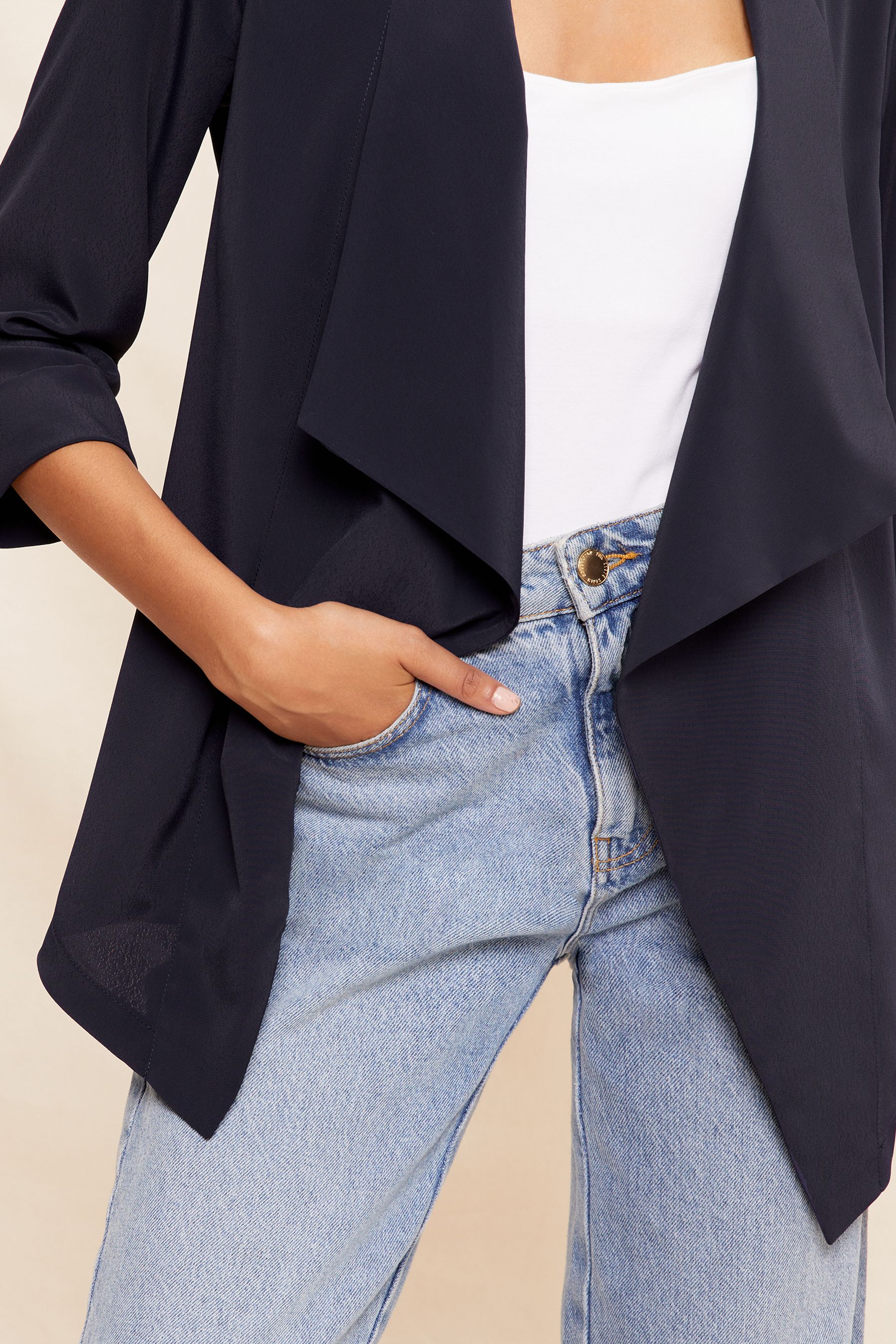 Buy Friends Like These Navy Blue Waterfall 3 4 Sleeve Blazer from Next Oman