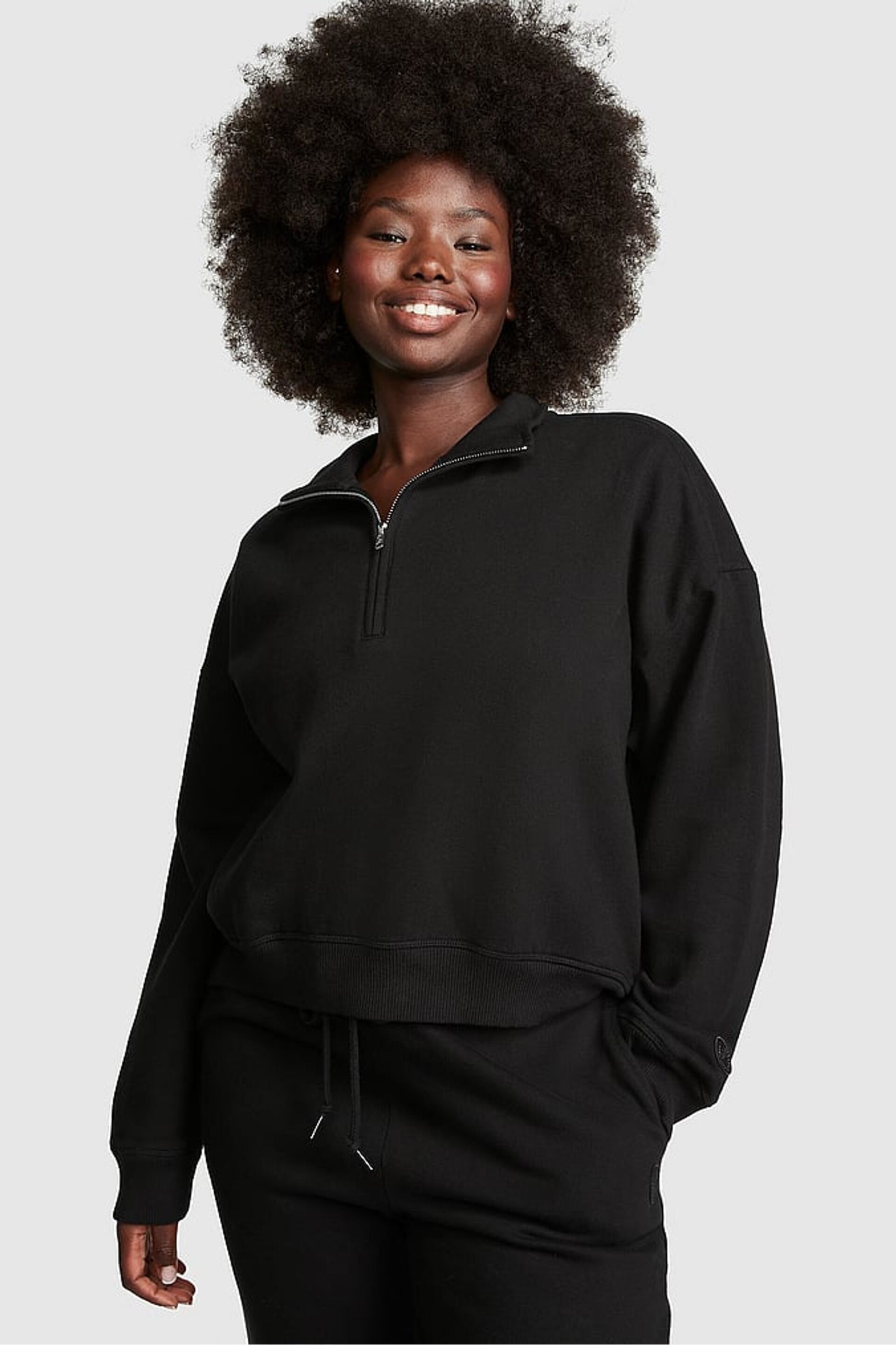 Victoria's Secret PINK Pure Black Fleece Sweatshirt - Image 1 of 4