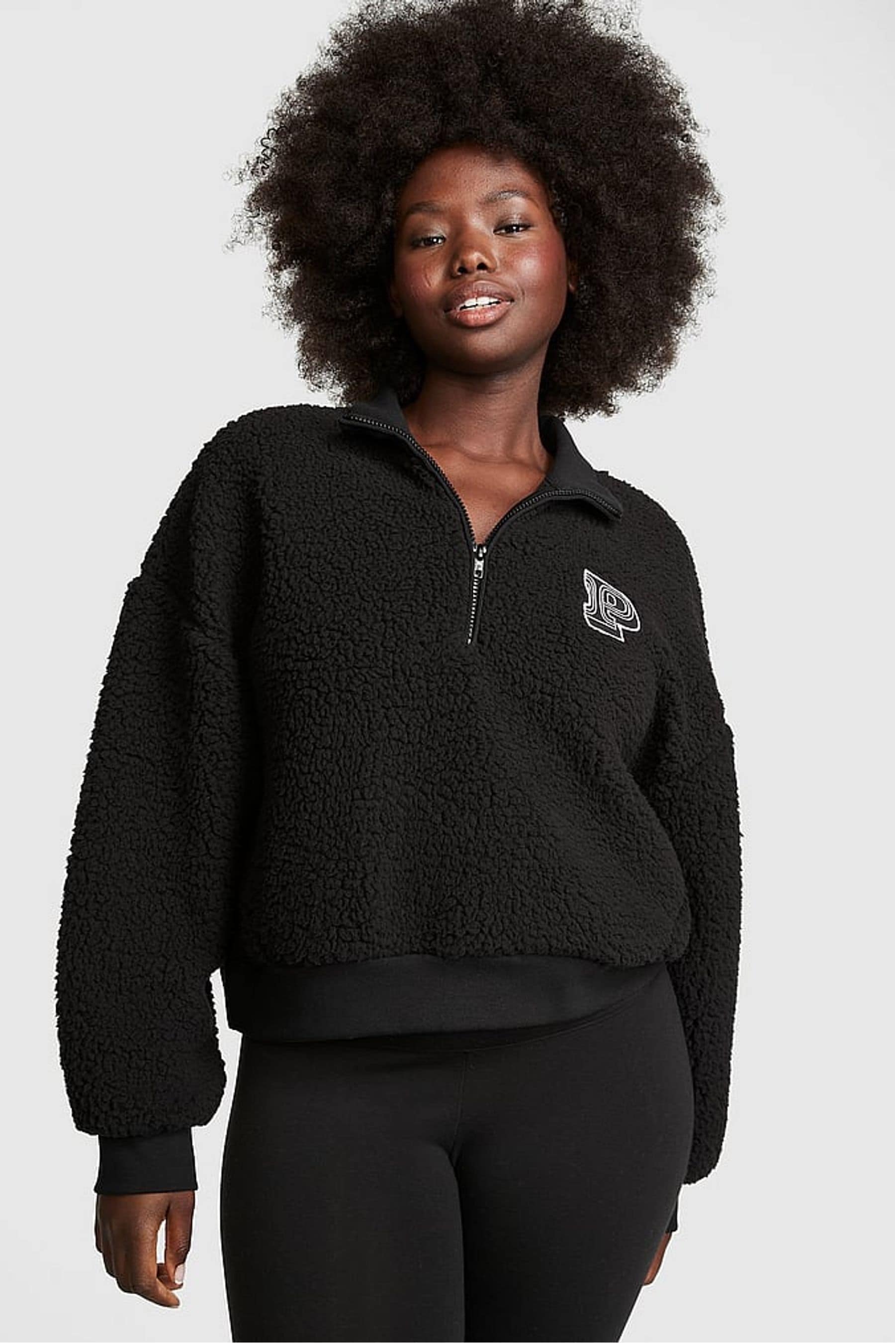 Buy Victoria s Secret PINK Pure Black Sherpa Half Zip Sweatshirt from Next Ireland