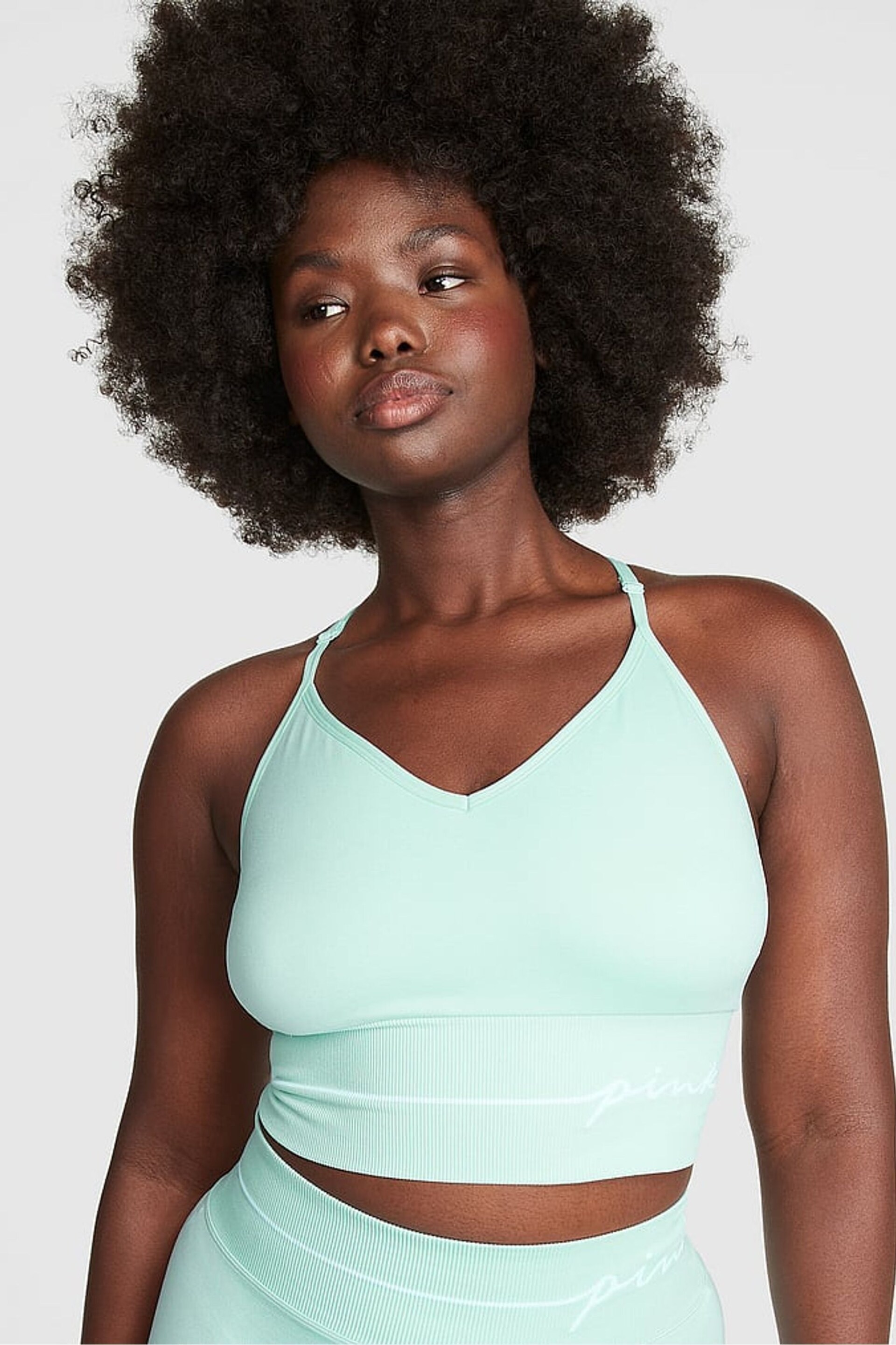 Victoria's Secret PINK Opal Blue Cropped Sports Bra - Image 1 of 4