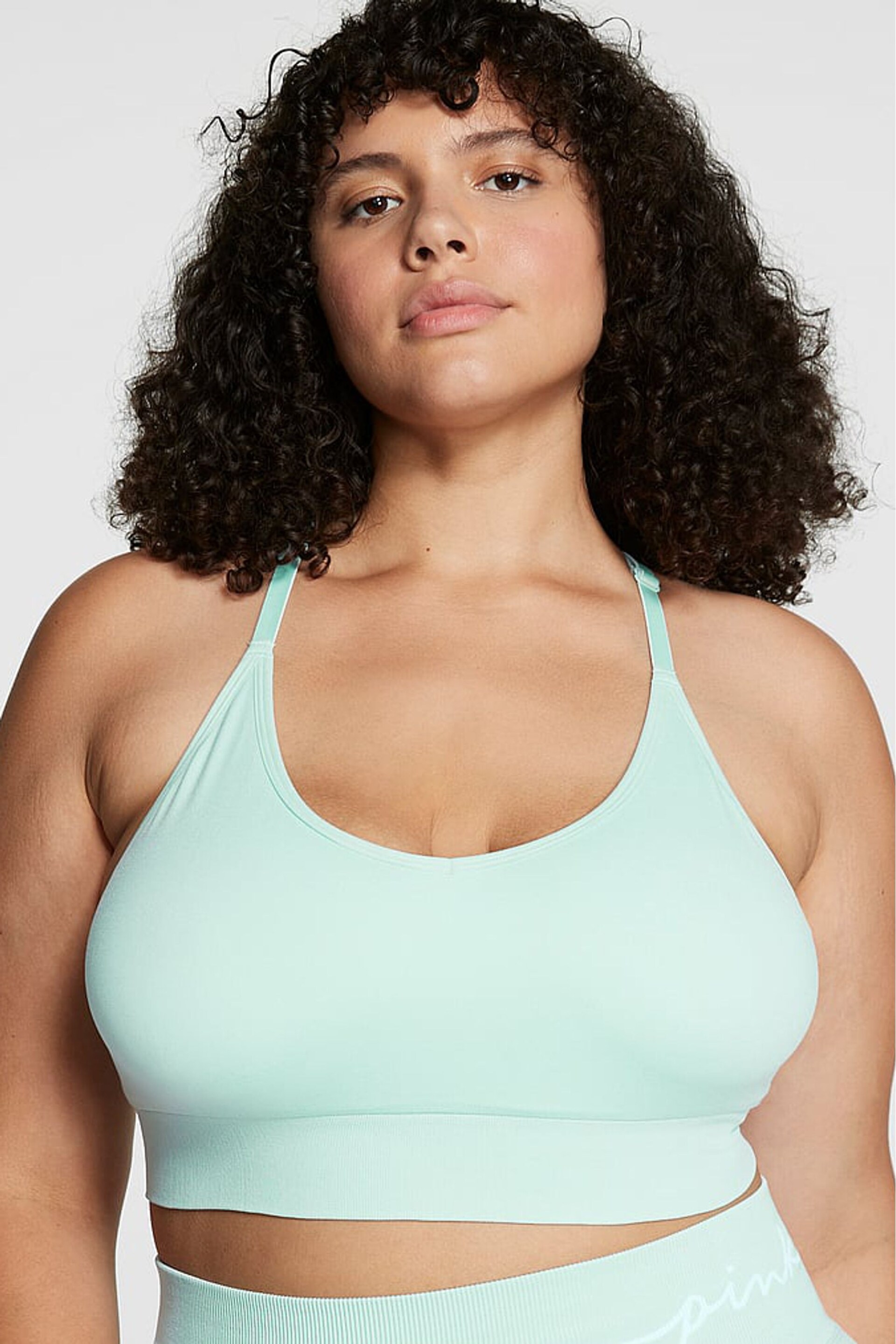 Victoria's Secret PINK Opal Blue Non Wired Lightly Lined Seamless Sports Bra - Image 1 of 4
