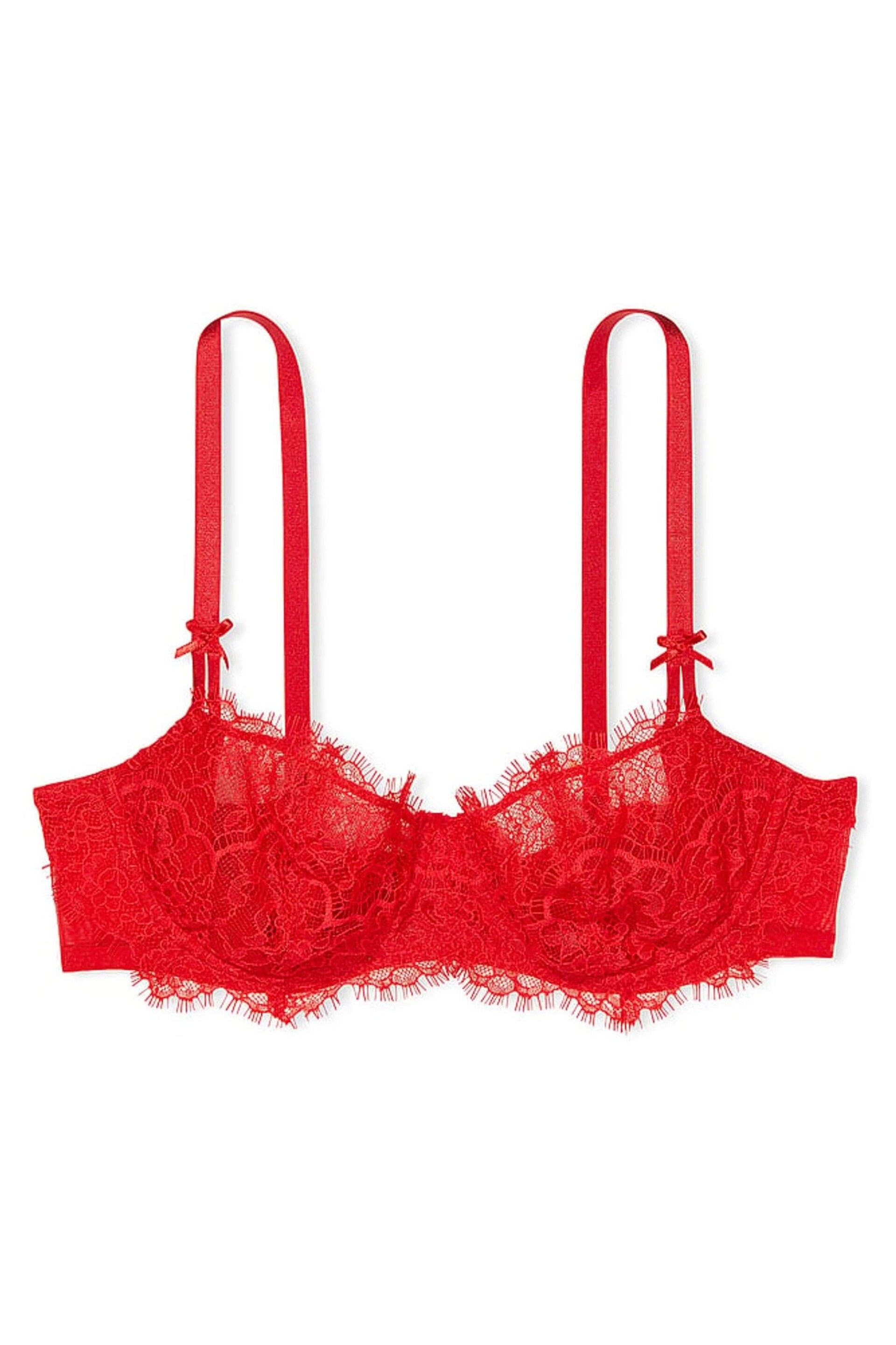 Victoria's Secret Lipstick Red Lace Unlined Balcony Bra - Image 1 of 7