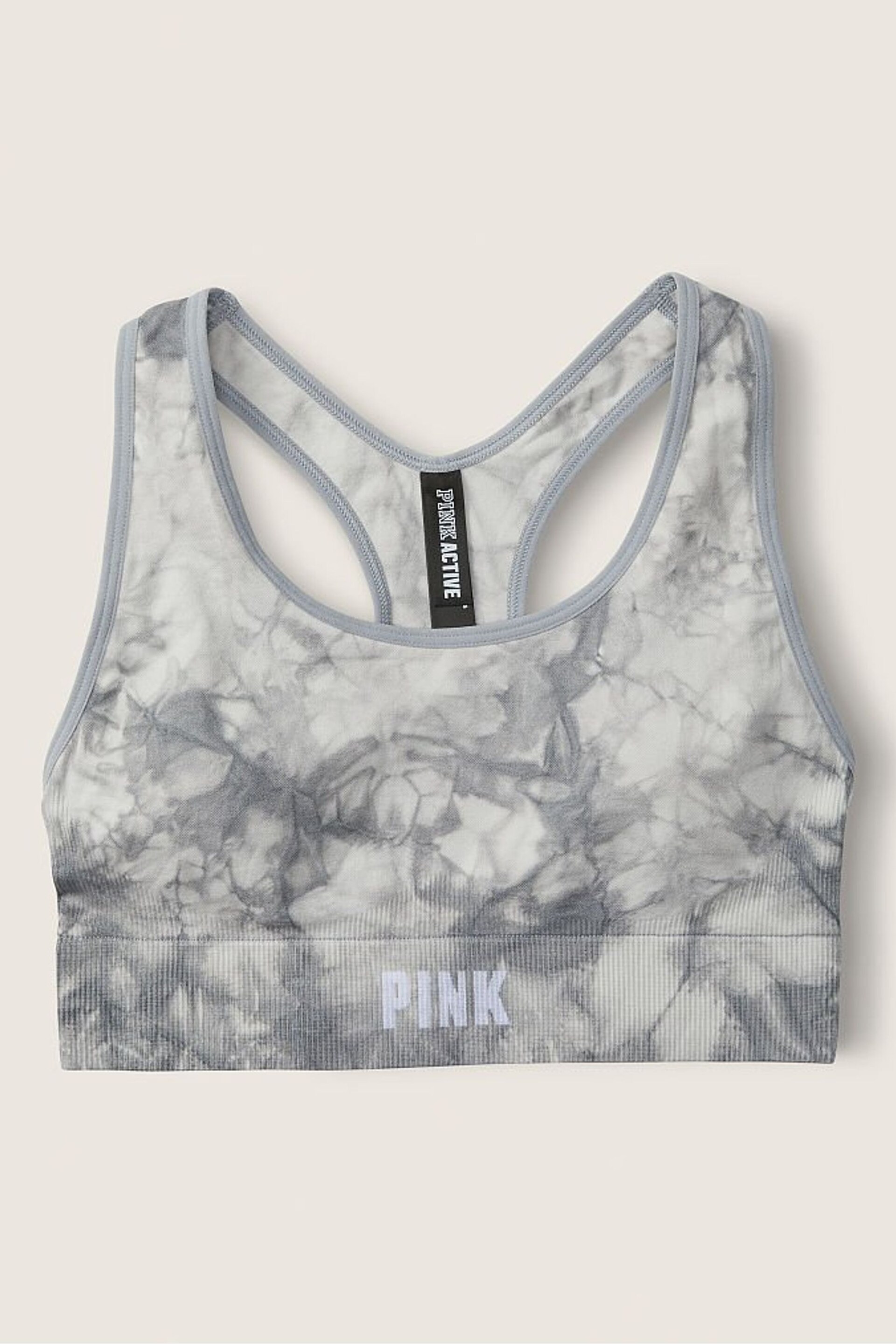 Victoria's Secret PINK Grey Tint Batik Tie Dye Seamless Lightly Lined Gym Racerback Sports Bra - Image 3 of 4