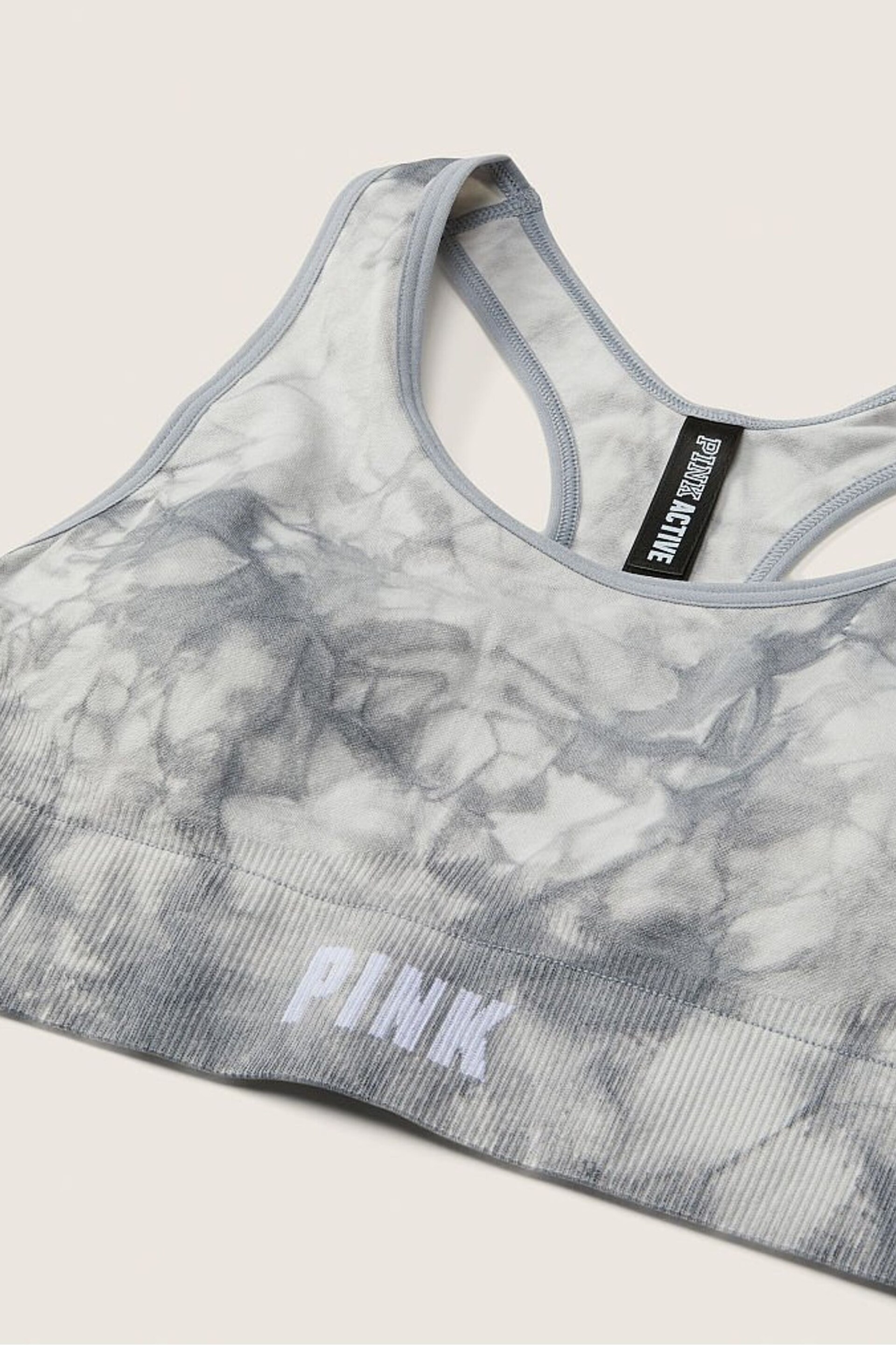 Victoria's Secret PINK Grey Tint Batik Tie Dye Seamless Lightly Lined Gym Racerback Sports Bra - Image 4 of 4