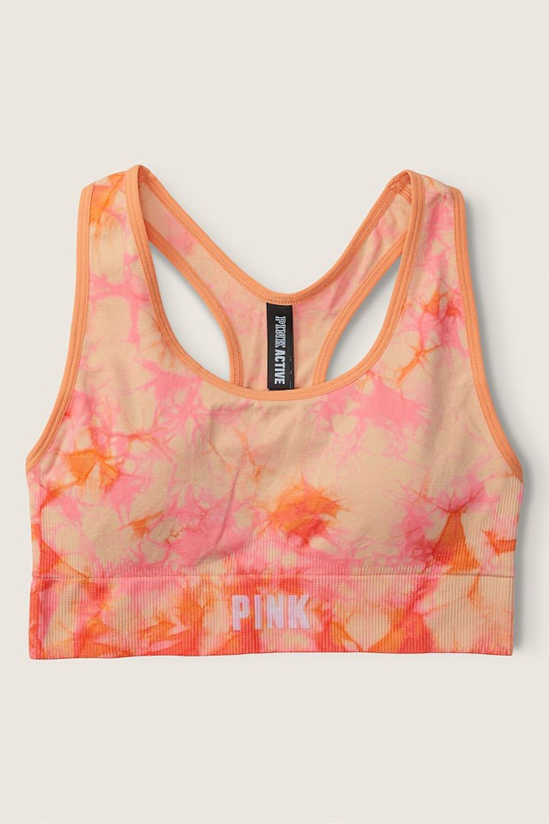 Victoria's Secret PINK Beige Orange Seamless Lightly Lined Gym Racerback Sports Bra - Image 1 of 1