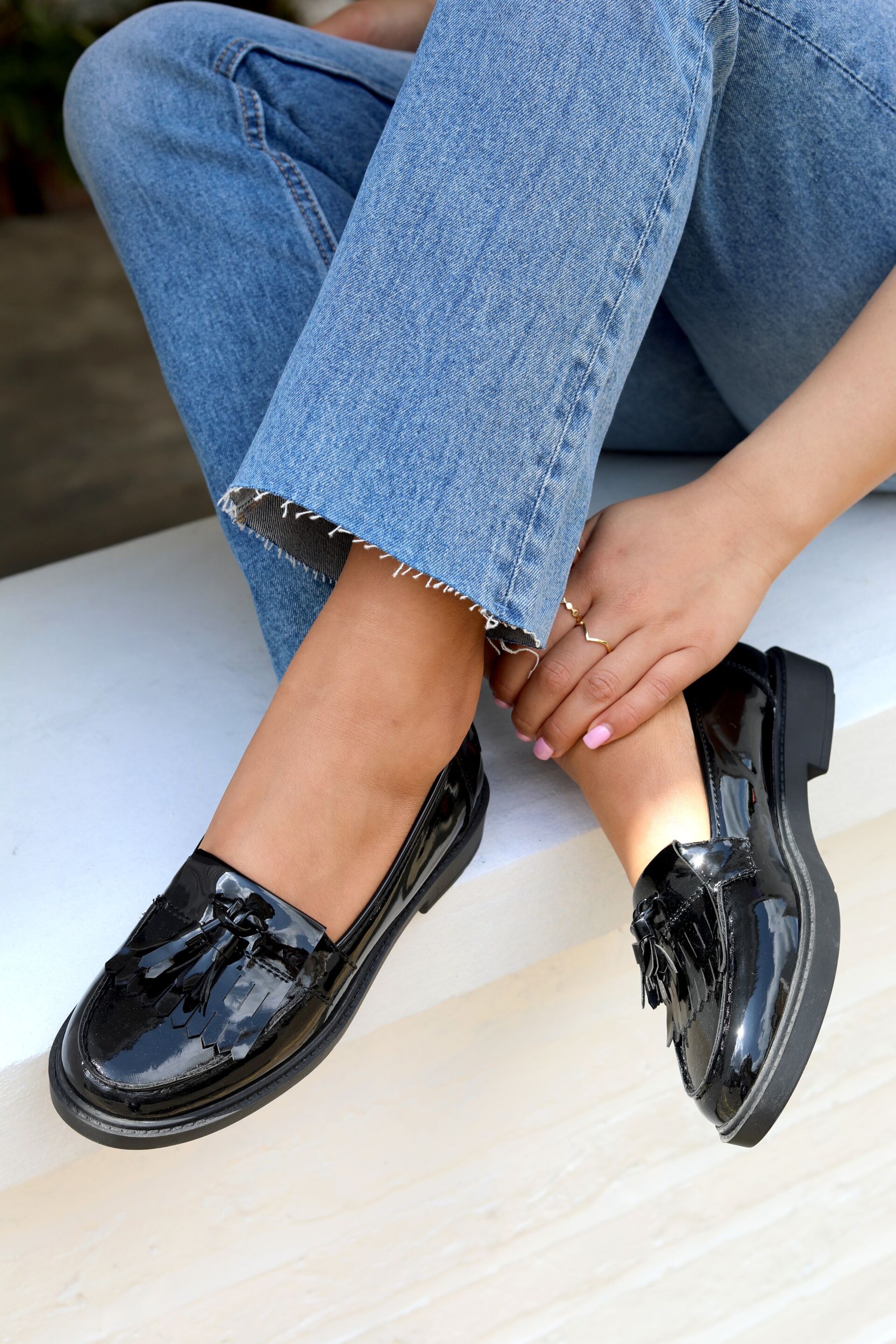 Linzi Black Kamille Black Patent Loafer With Tassel Detail - Image 1 of 4