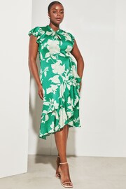 Lipsy Green Printed Curve Printed Keyhole Ruffle Fit and Flare Midi Dress - Image 1 of 4