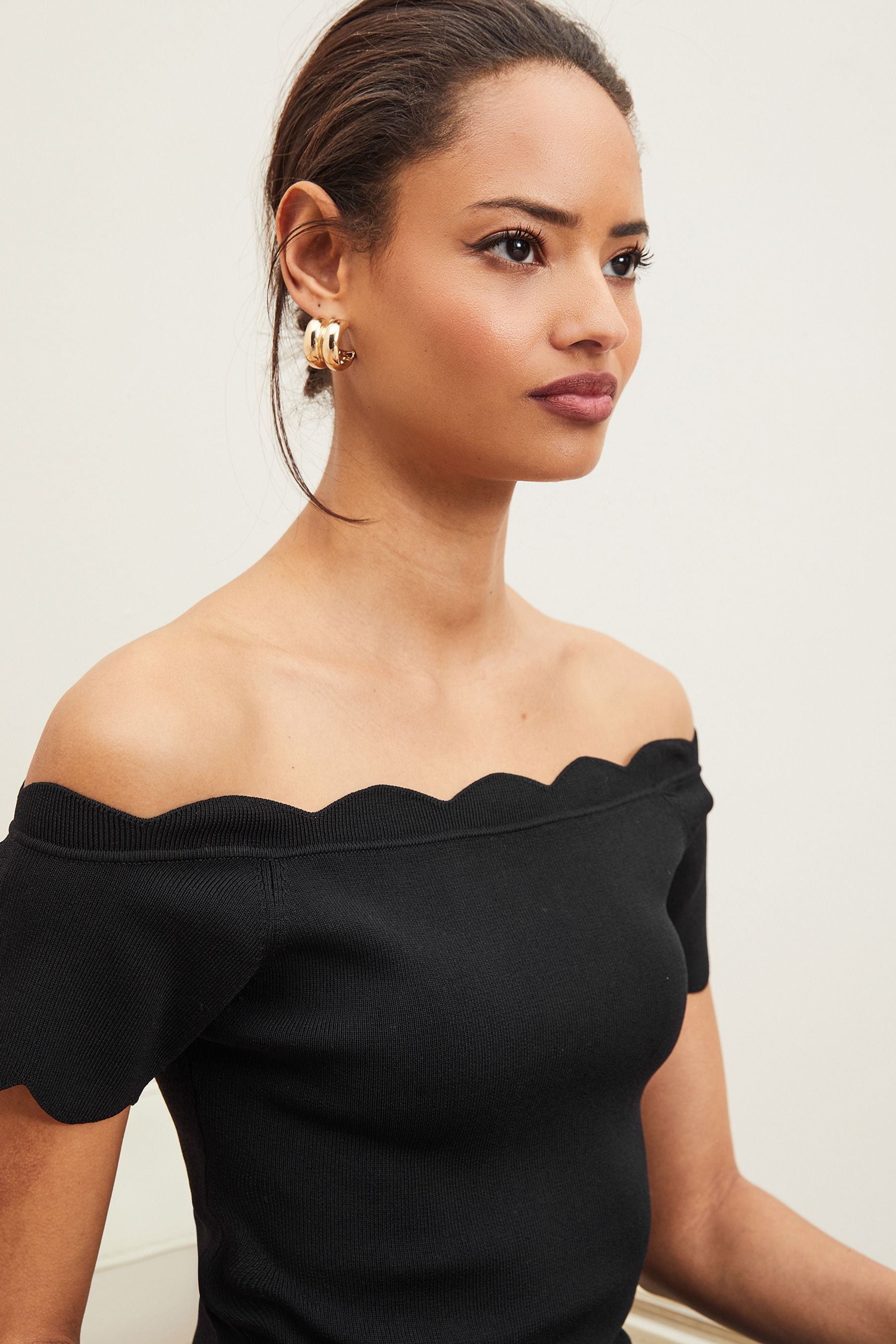 Buy Lipsy Black Scallop Knit Bardot Top from Next Luxembourg