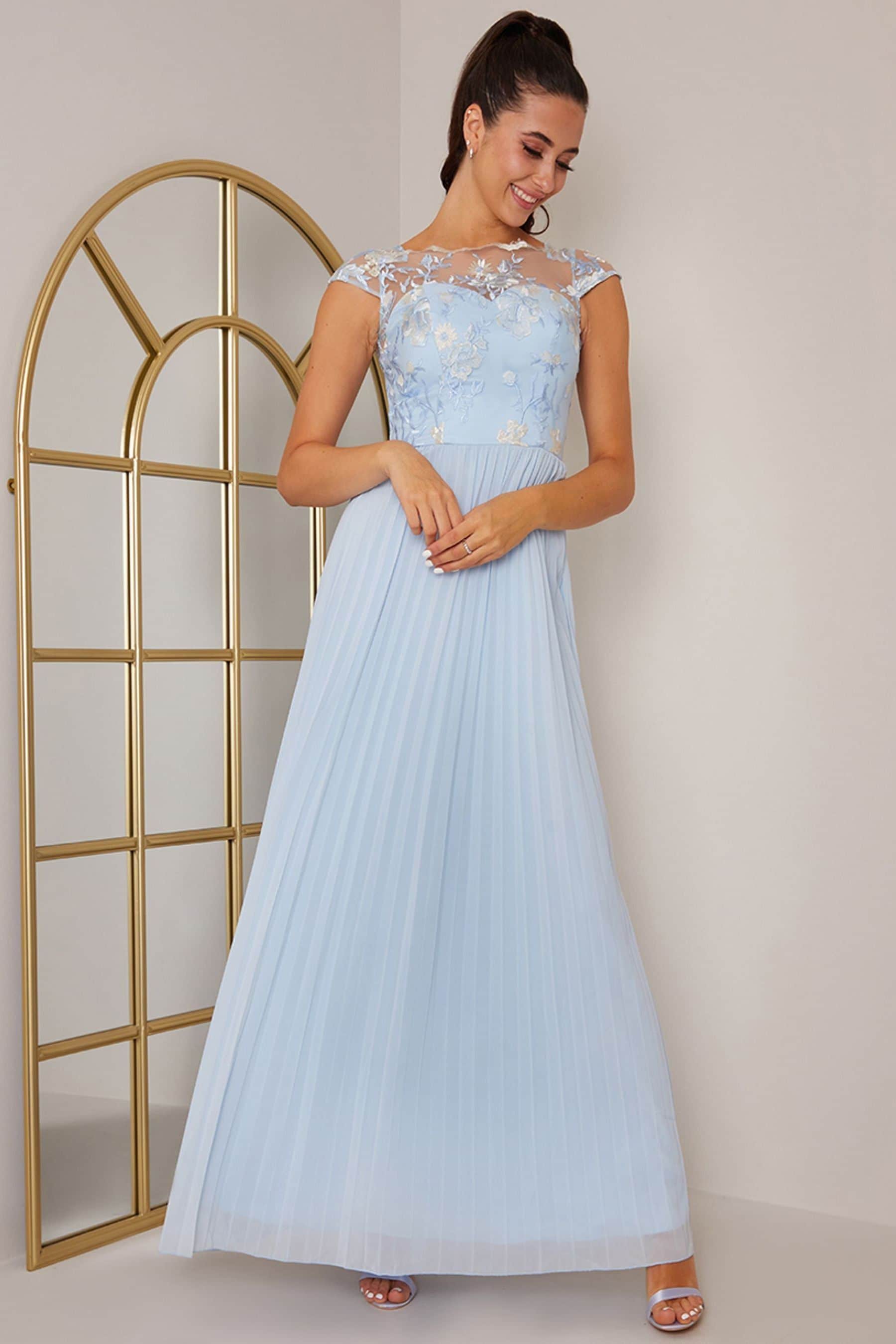 Buy Chi Chi London Light Blue Cap Sleeved Embroidered Bodice Maxi Dress from Next Luxembourg