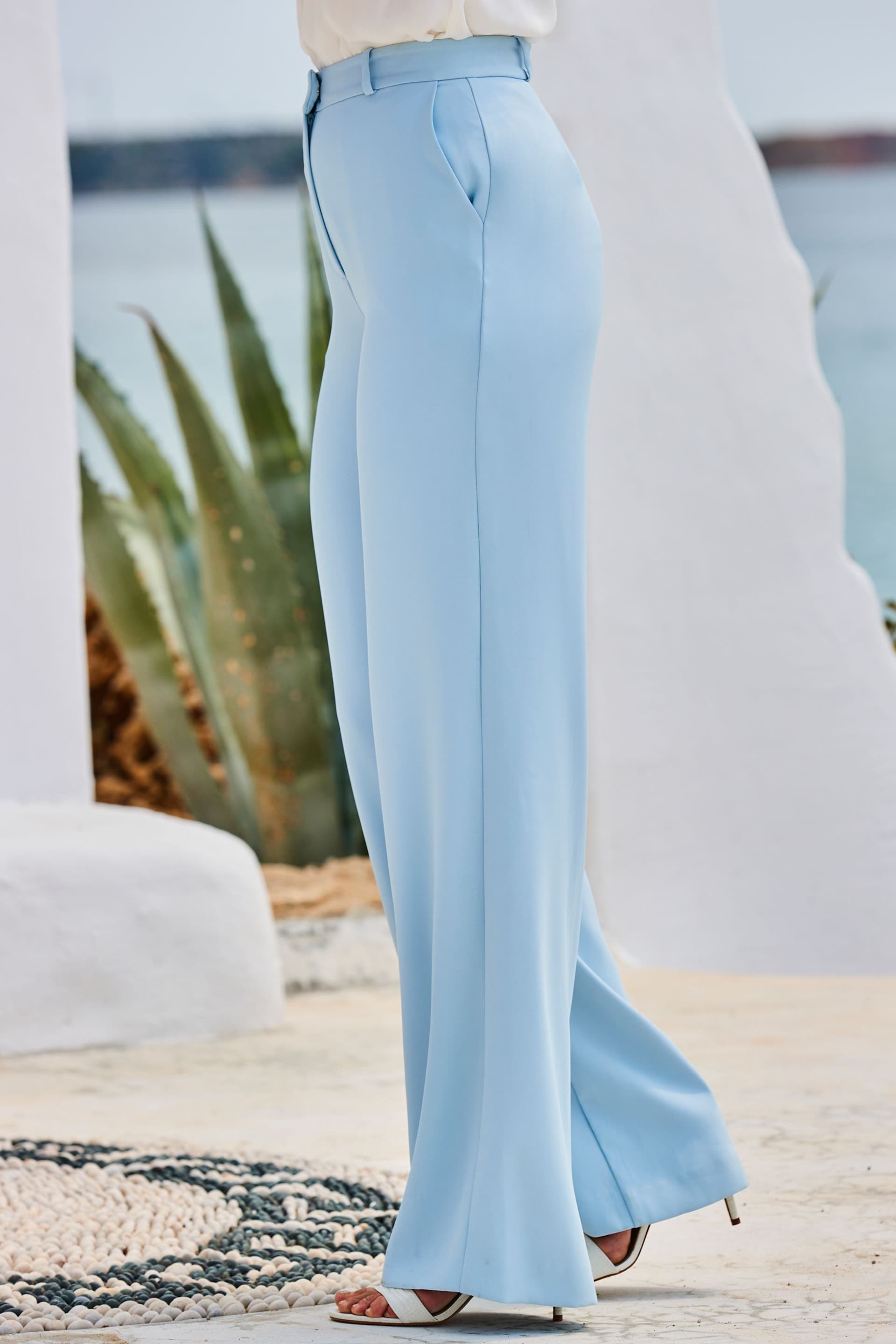 Sosandar Blue Fluid Wide Leg Trouser - Image 4 of 5