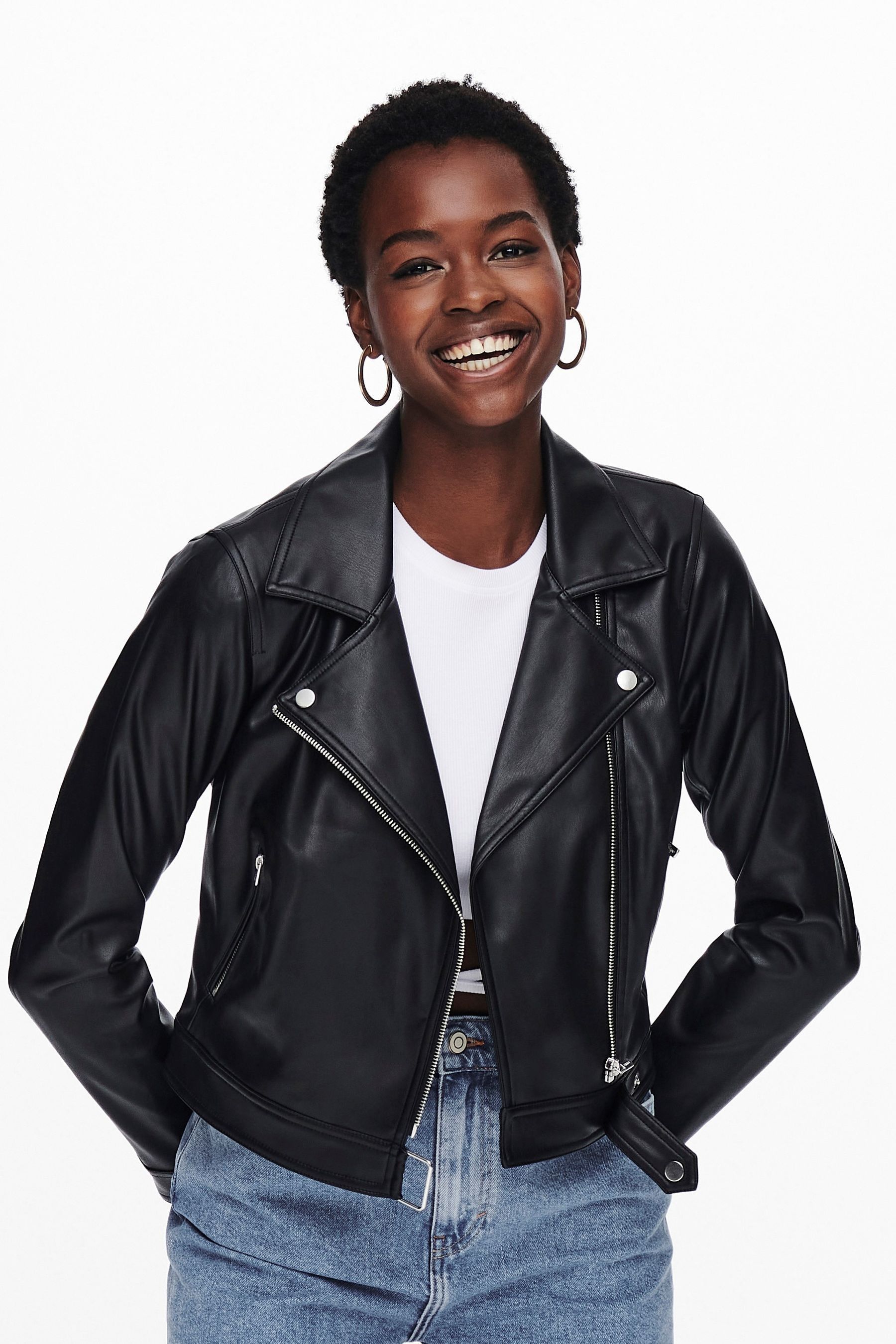 Buy Only Black Faux Leather Biker Jacket from Next Luxembourg
