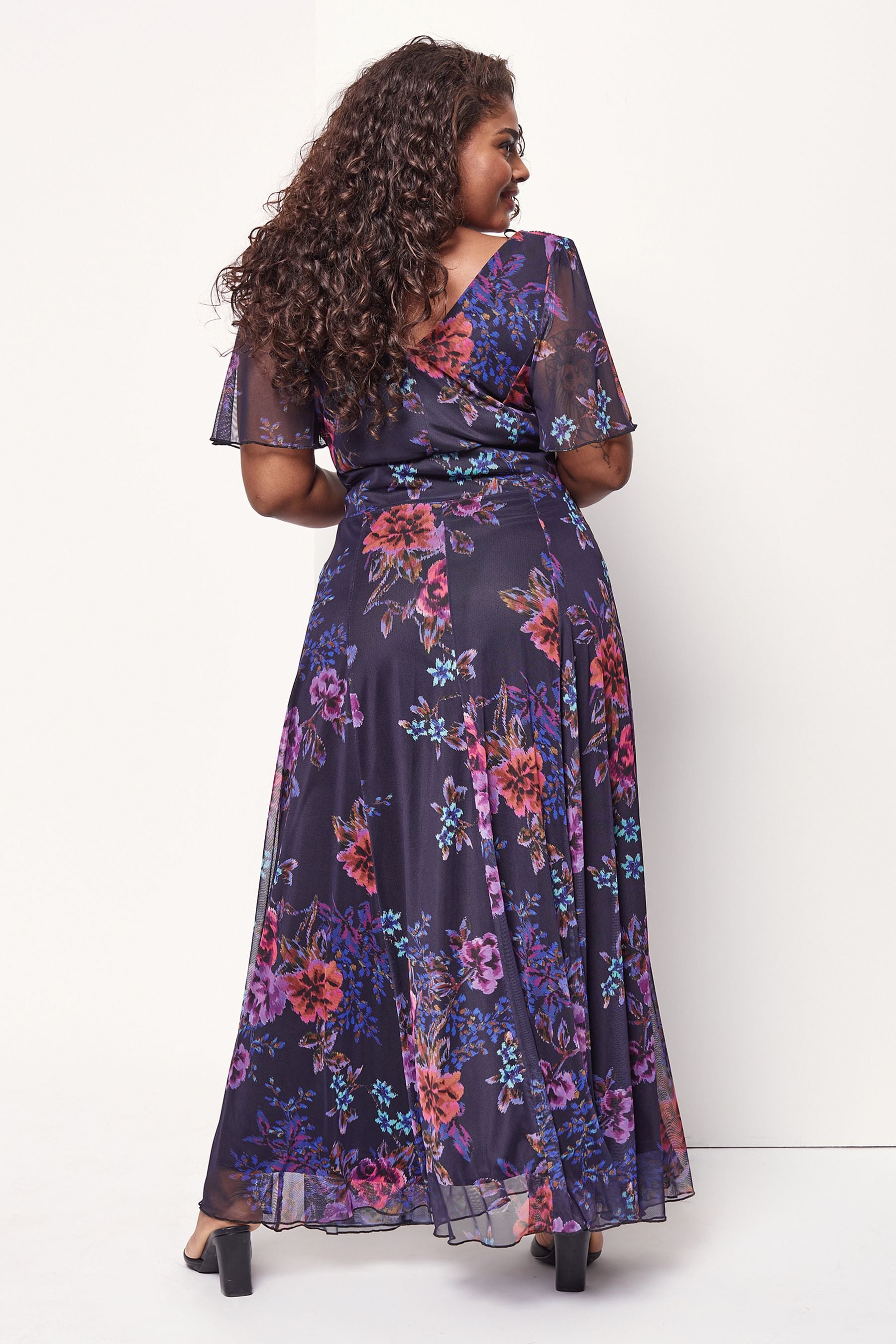 Buy Scarlett Jo Navy Isabelle Floral Print Float Sleeve Maxi Dress from Next Luxembourg