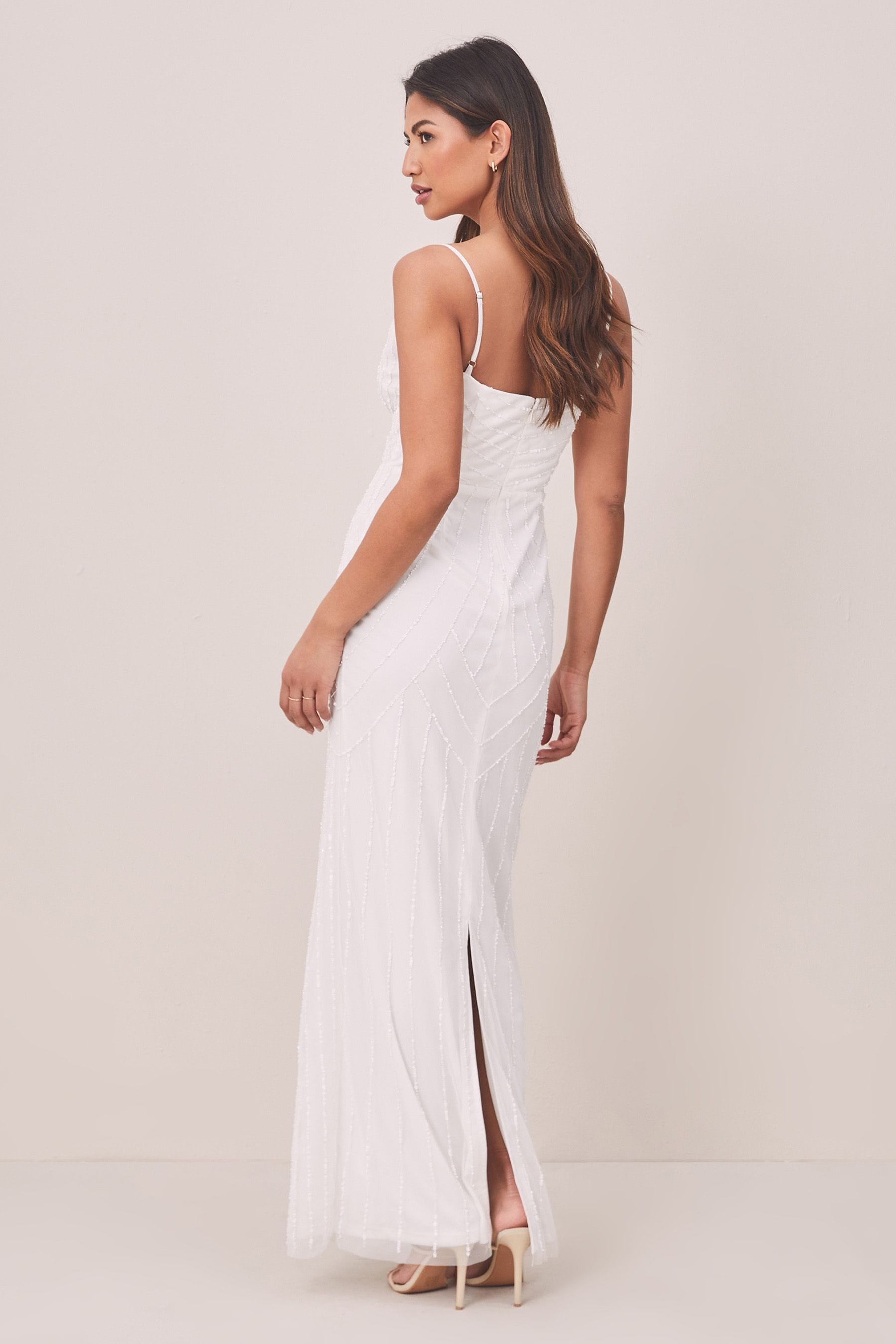 Buy Lipsy White Bridsmaid Sequin Cowl Hand Embellished Maxi Dress from Next Luxembourg