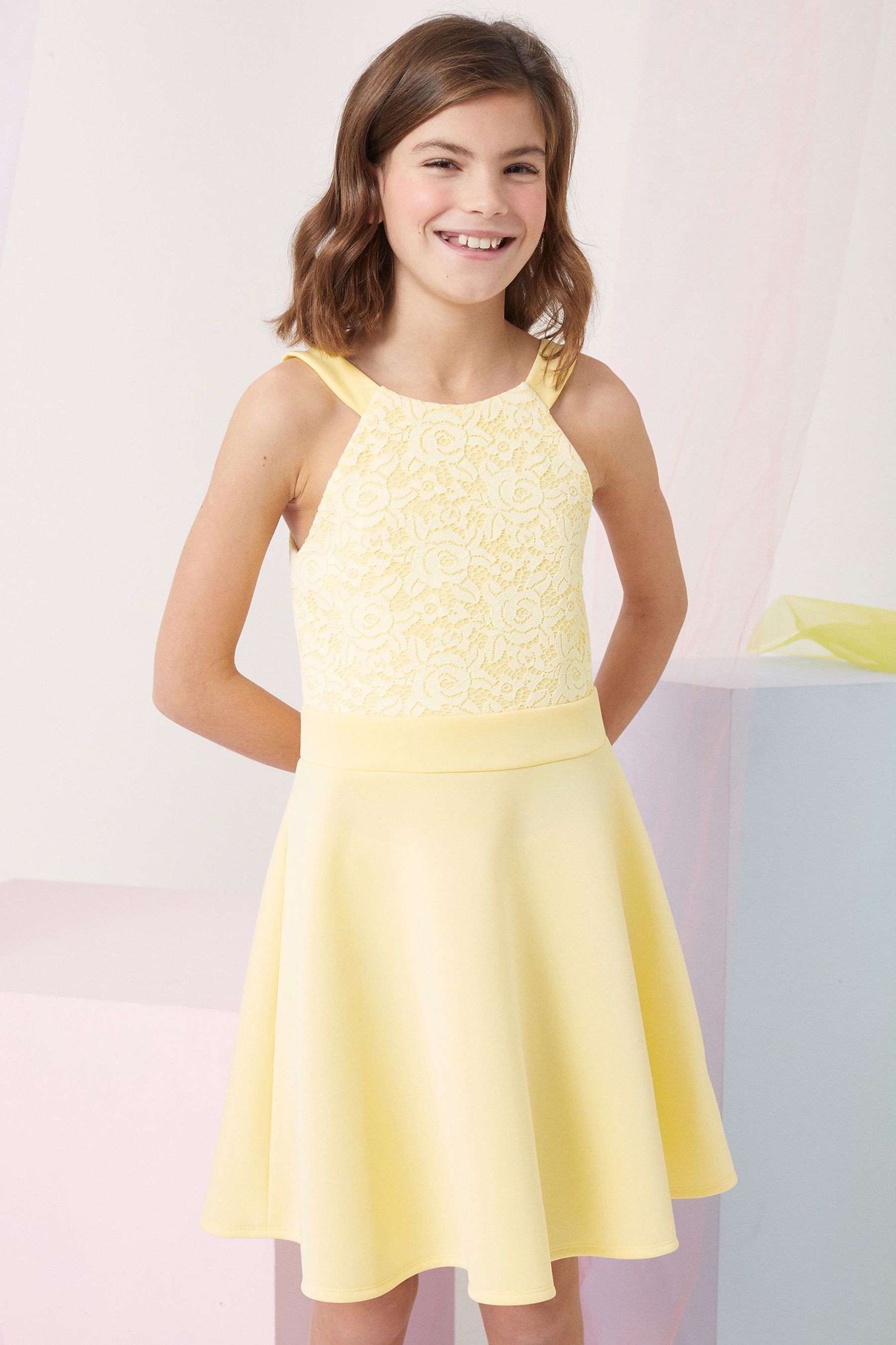 Lipsy yellow lace dress deals