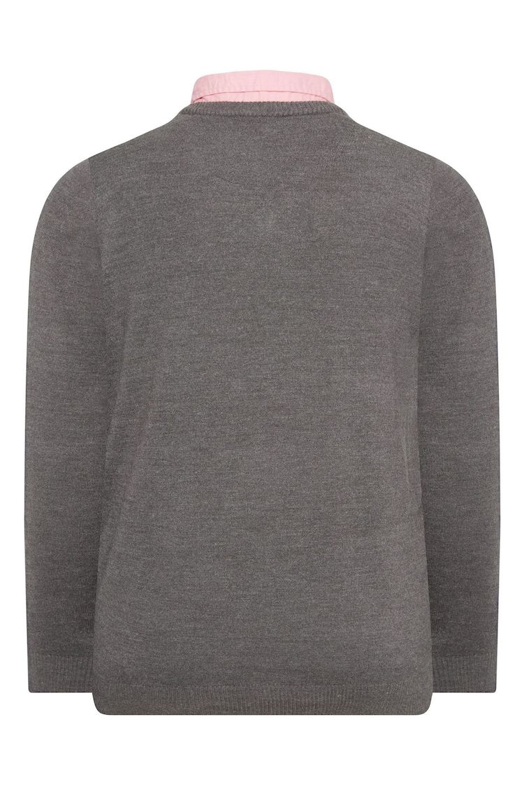 BadRhino Big & Tall Grey & Pink Essential Mock Shirt Jumper - Image 3 of 3