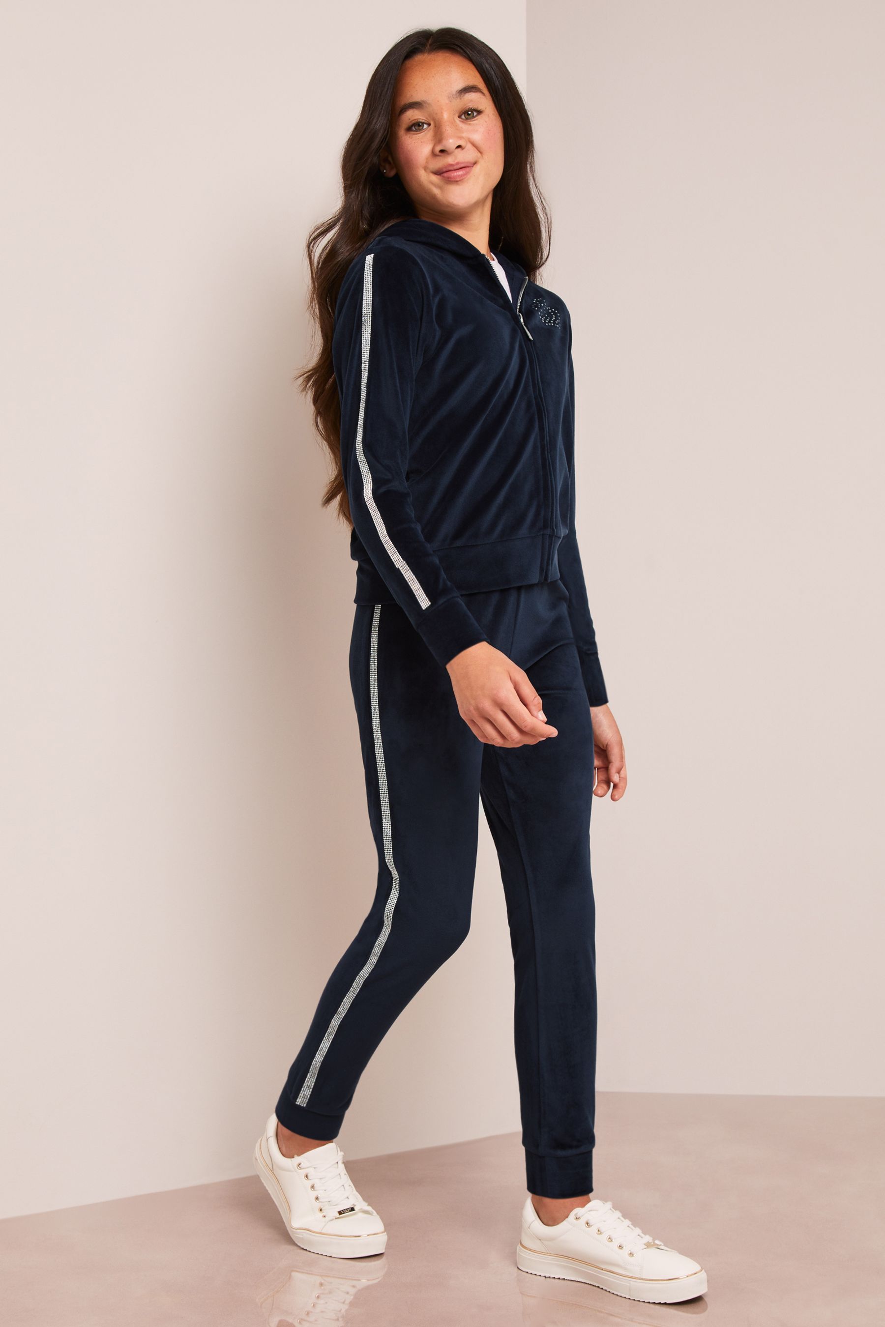 Buy Lipsy Navy Blue Embellished Super Soft Cuffed Velour Joggers from Next Oman