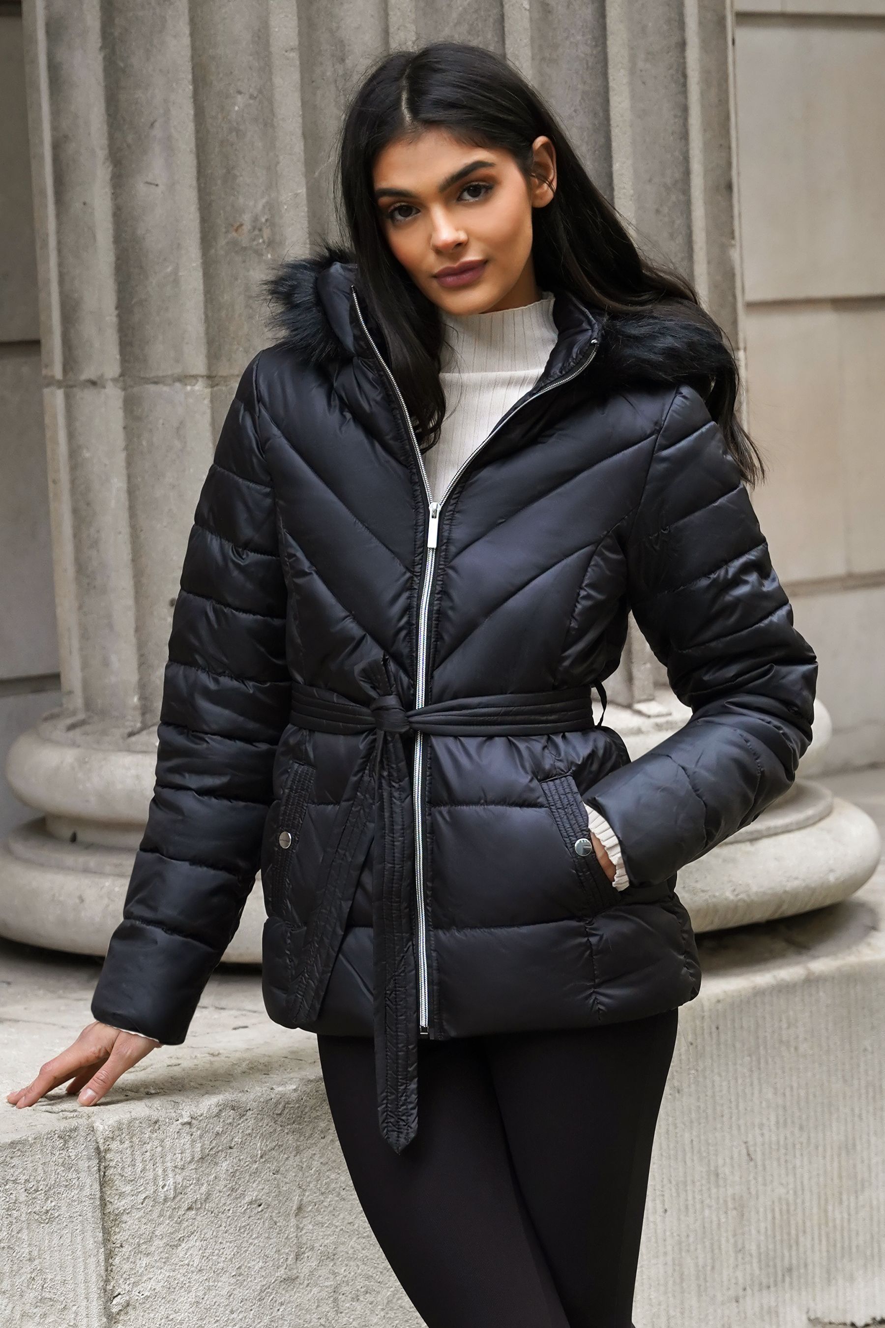 Buy Friends Like These Black Short Belted Puffer Coat from Next Latvia