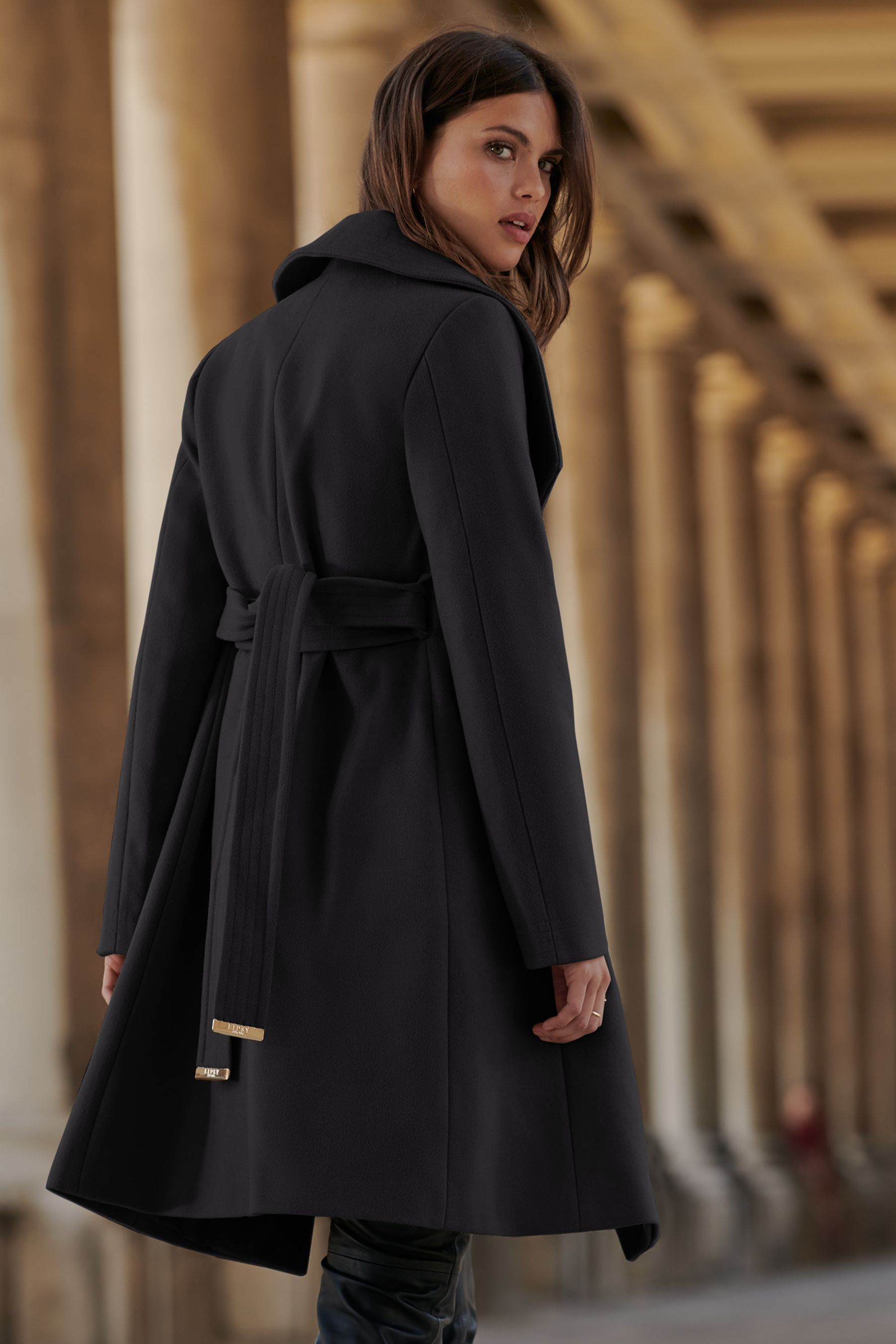 Lipsy black wrap coat store