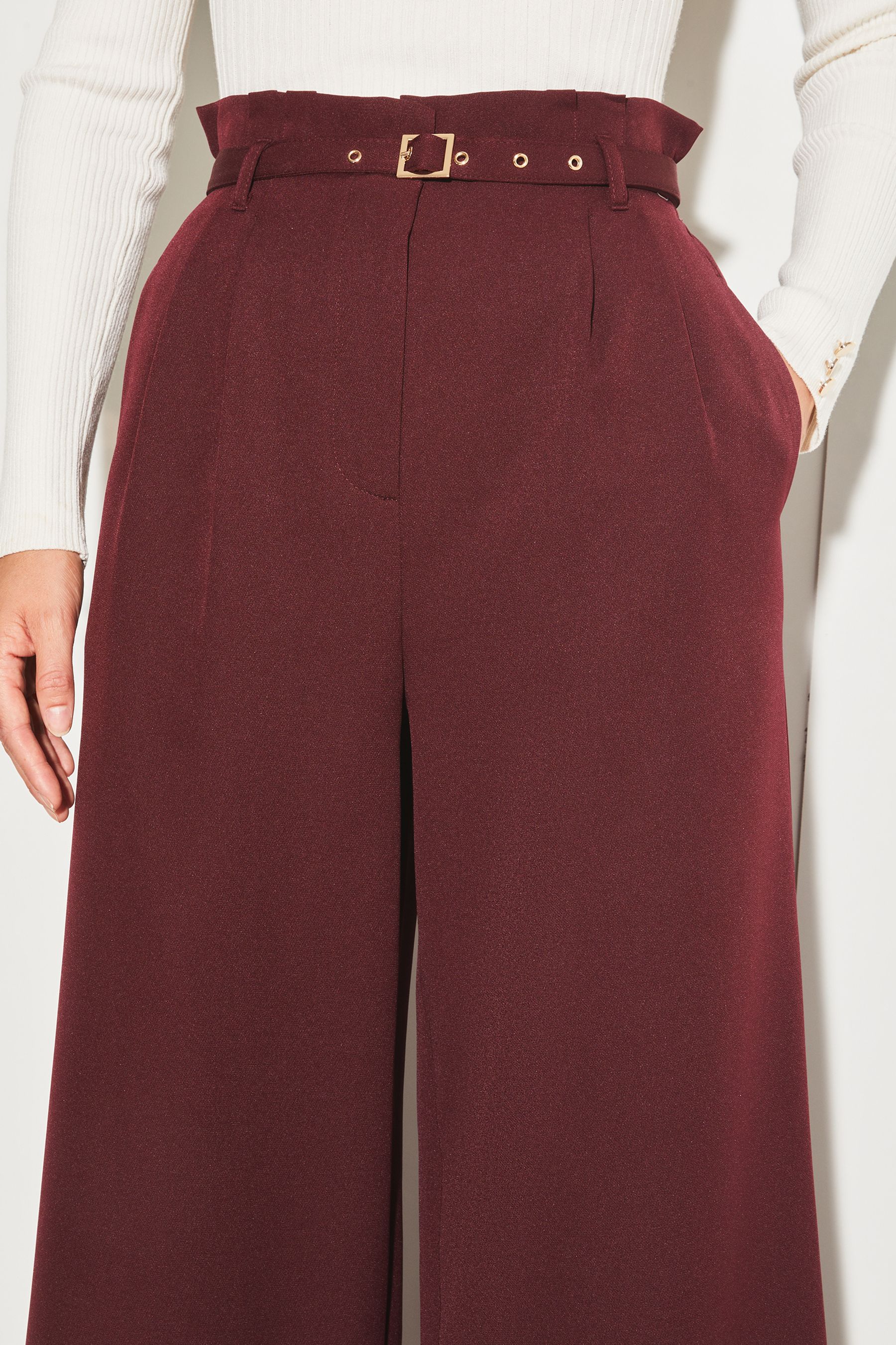 Red paperbag wide leg trousers sale